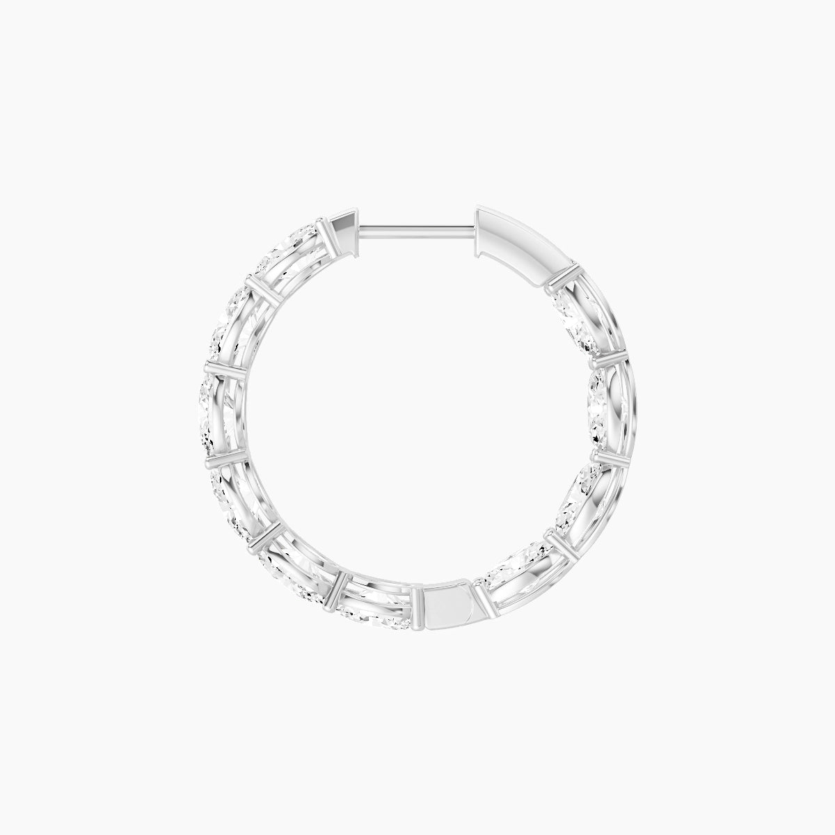 18k White Gold 2cm Oval White Lab Diamond Inside-Out Hoop Earrings | 6 ct total