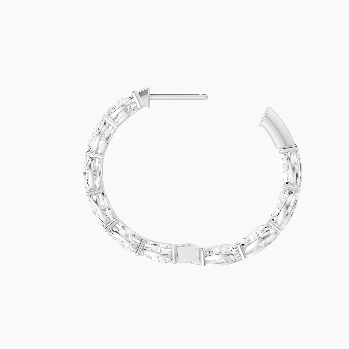 18k White Gold 2cm Oval White Lab Diamond Inside-Out Hoop Earrings | 6 ct total