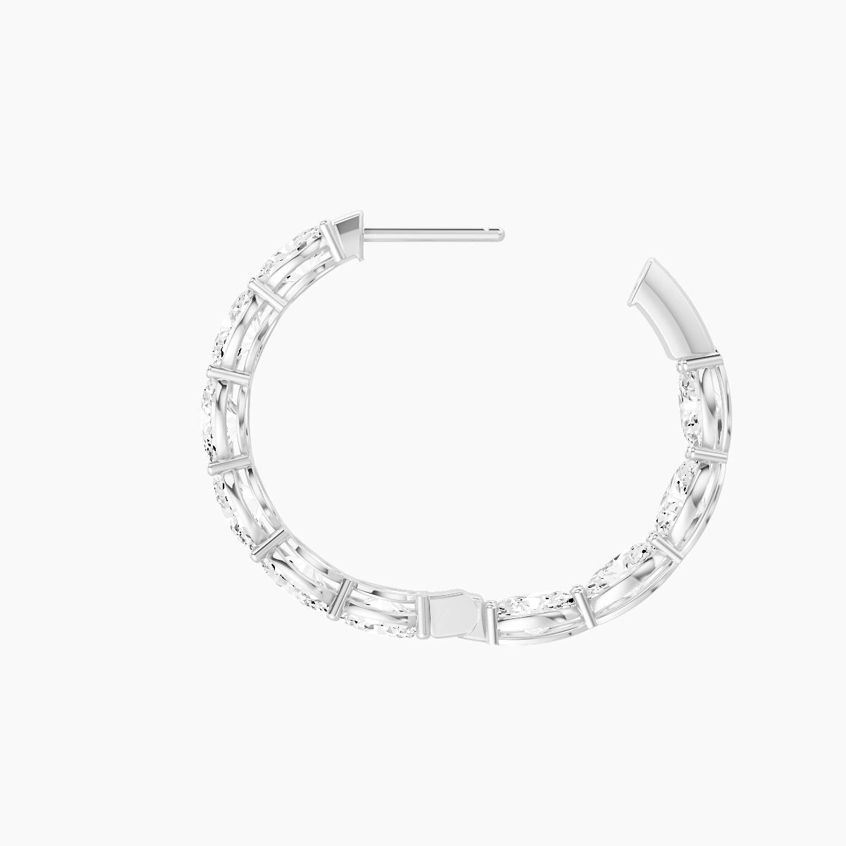 18k White Gold 2cm Oval White Lab Diamond Inside-Out Hoop Earrings | 6 ct total