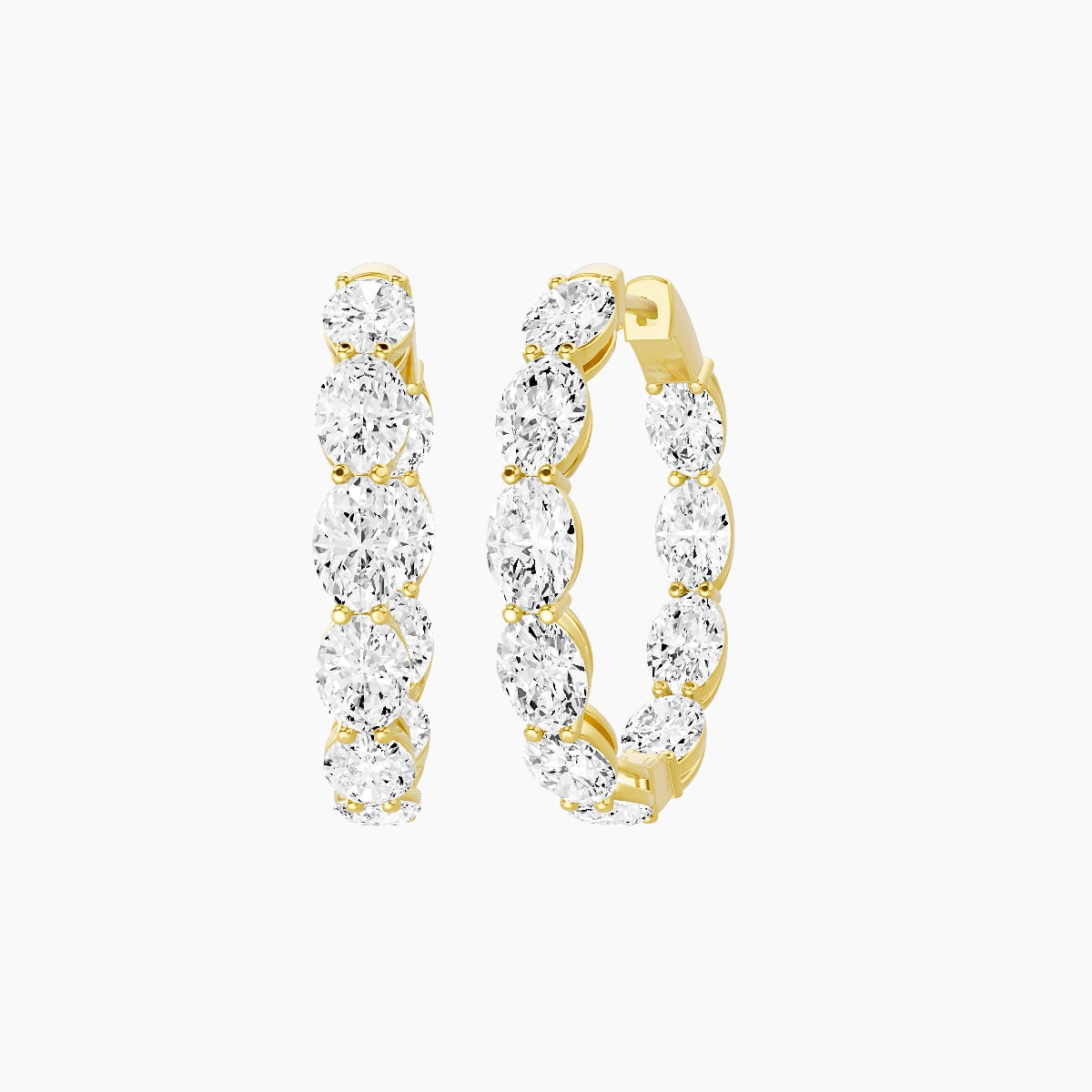 18k Yellow Gold 2cm Oval White Lab Diamond Inside-Out Hoop Earrings | 6 ct total