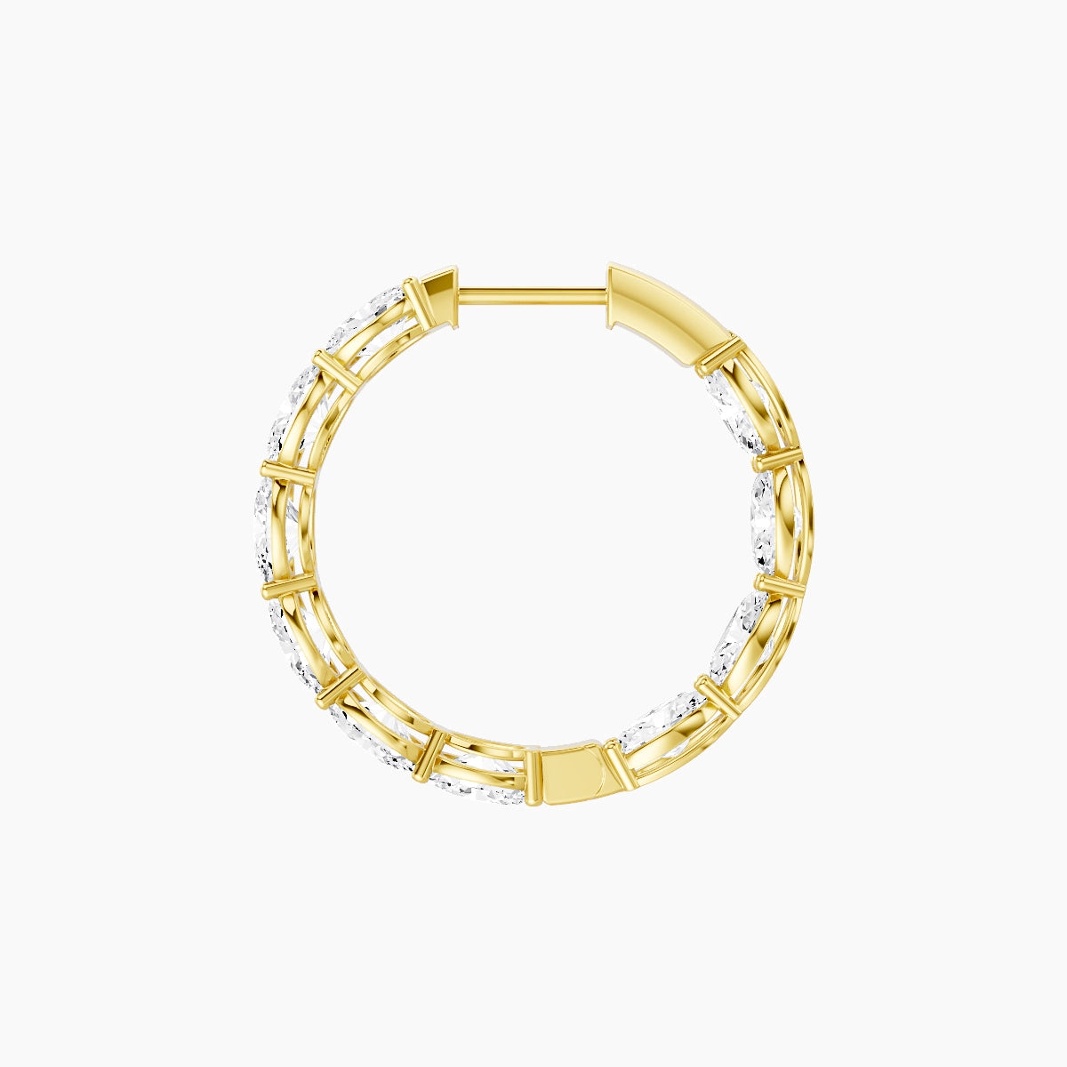 18k Yellow Gold 2cm Oval White Lab Diamond Inside-Out Hoop Earrings | 6 ct total