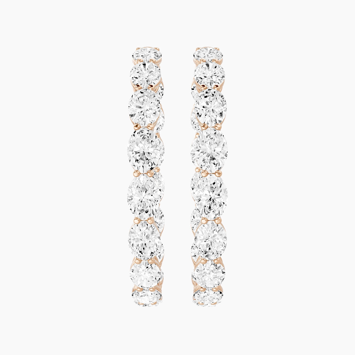 18k Rose Gold 3cm Oval White Lab Diamond Inside-Out Hoop Earrings | 9.6 ct total