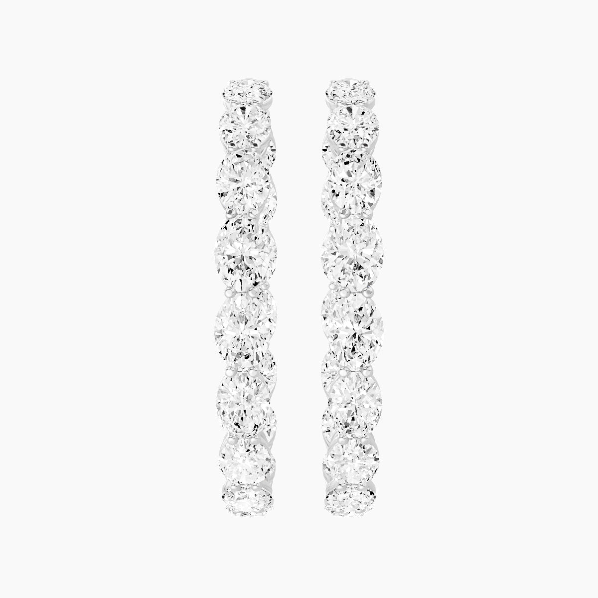 18k White Gold 3cm Oval White Lab Diamond Inside-Out Hoop Earrings | 9.6 ct total