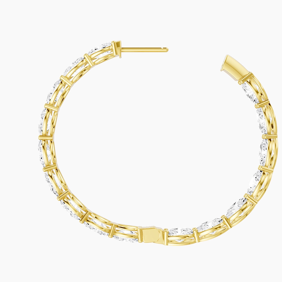 18k Yellow Gold 3cm Oval White Lab Diamond Inside-Out Hoop Earrings | 9.6 ct total