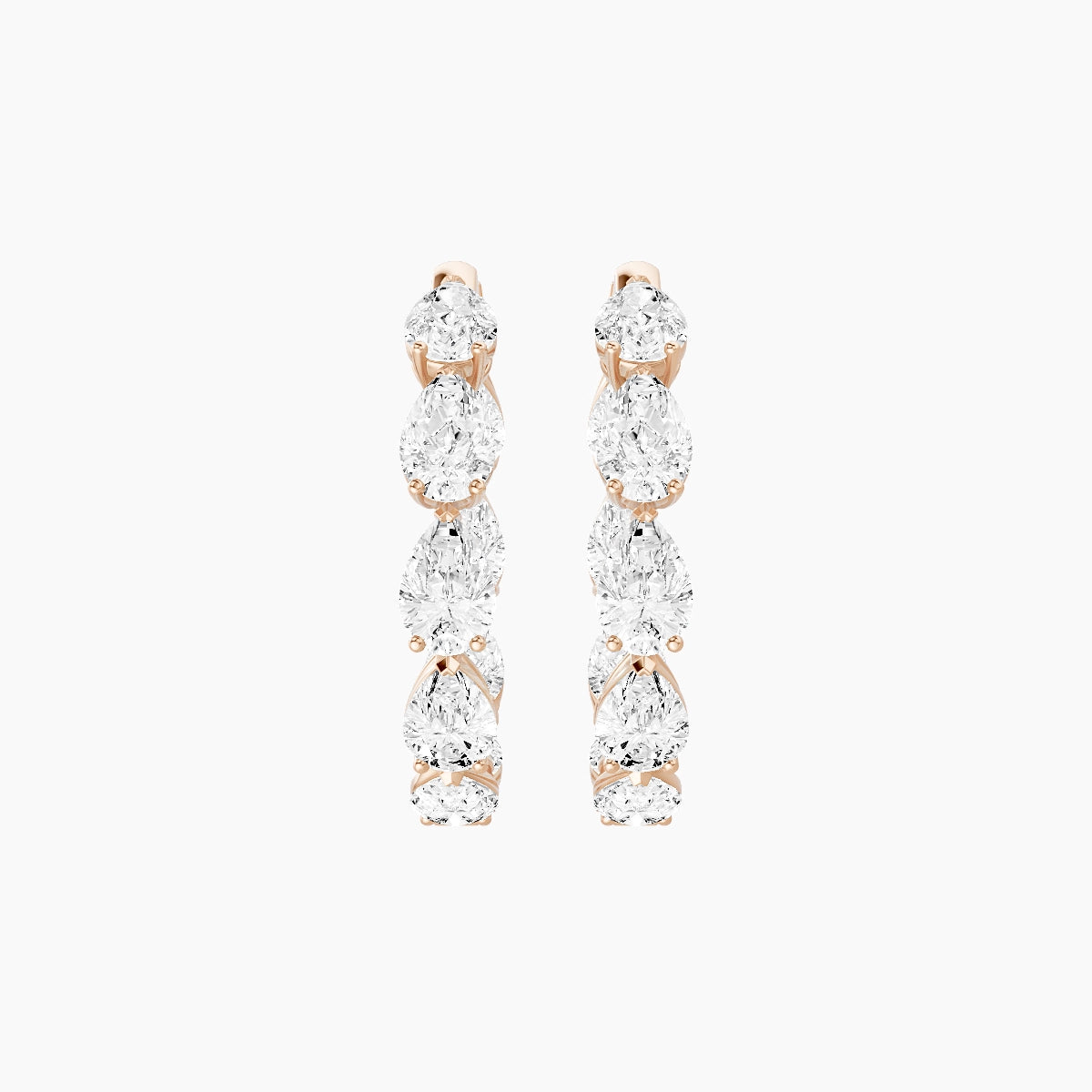 18k Rose Gold 2cm Pear White Lab Diamond Inside-Out Hoop Earrings | 5.4 ct total