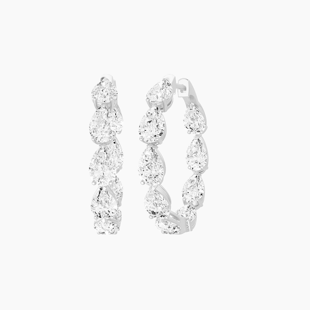 18k White Gold 2cm Pear White Lab Diamond Inside-Out Hoop Earrings | 5.4 ct total