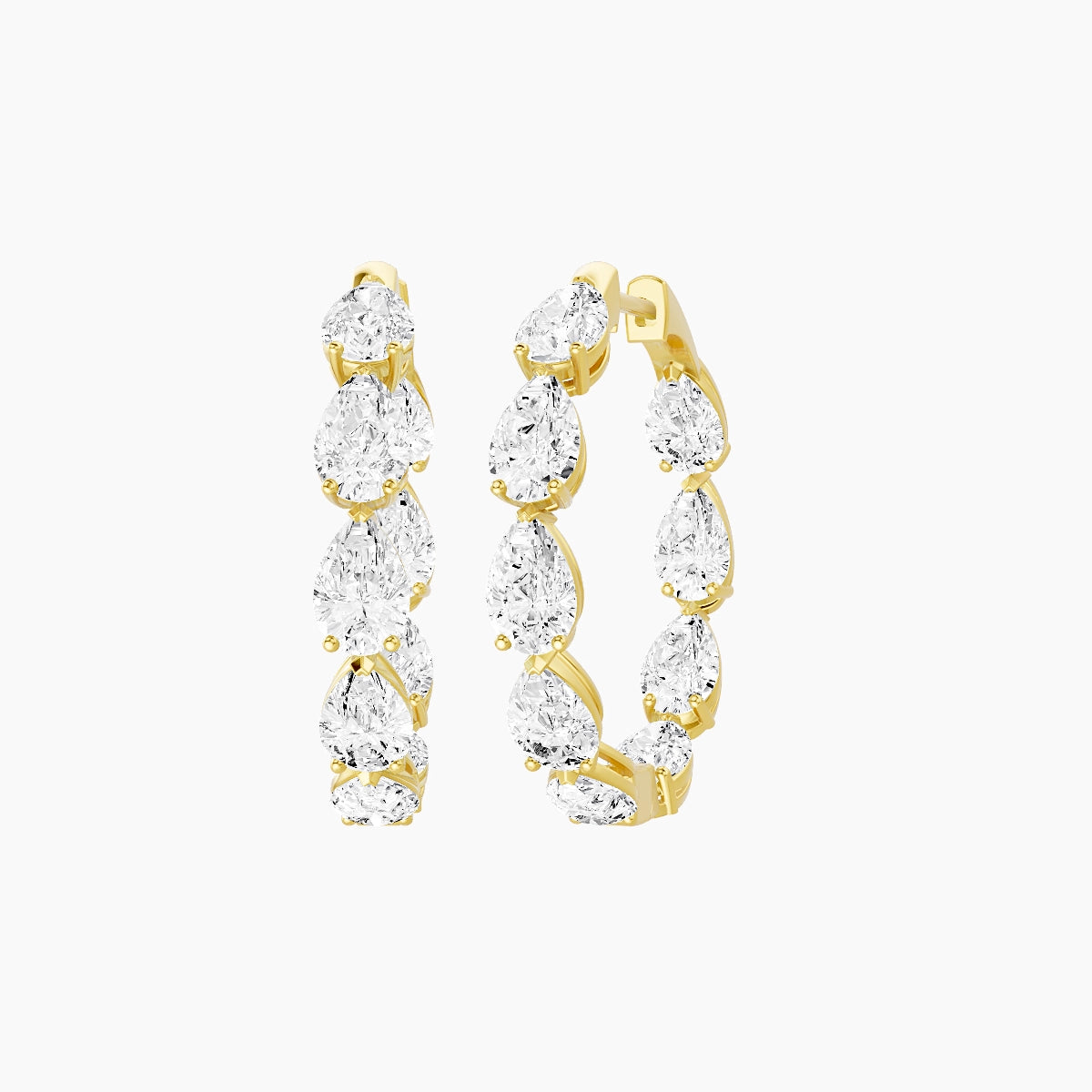 18k Yellow Gold 2cm Pear White Lab Diamond Inside-Out Hoop Earrings | 5.4 ct total