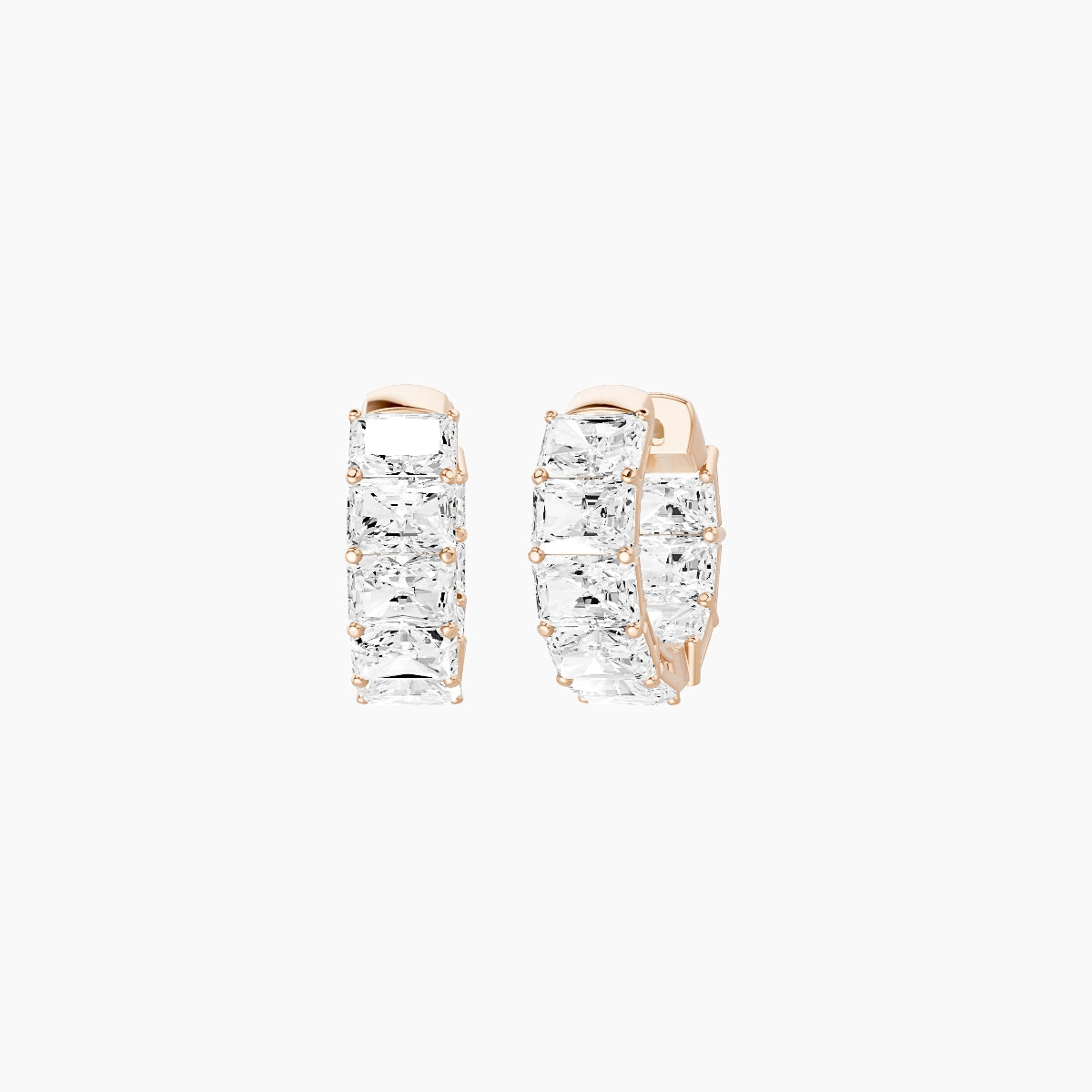 18k Rose Gold 1cm Radiant White Lab Diamond Inside-Out Hoop Earrings | 4.8 ct total