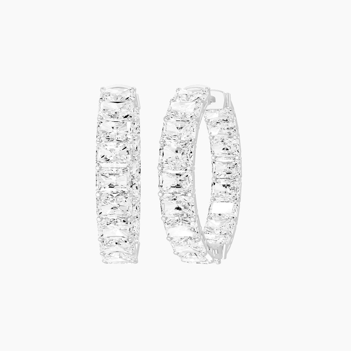 18k White Gold 2cm Radiant White Lab Diamond Inside-Out Hoop Earrings | 10.8 ct total