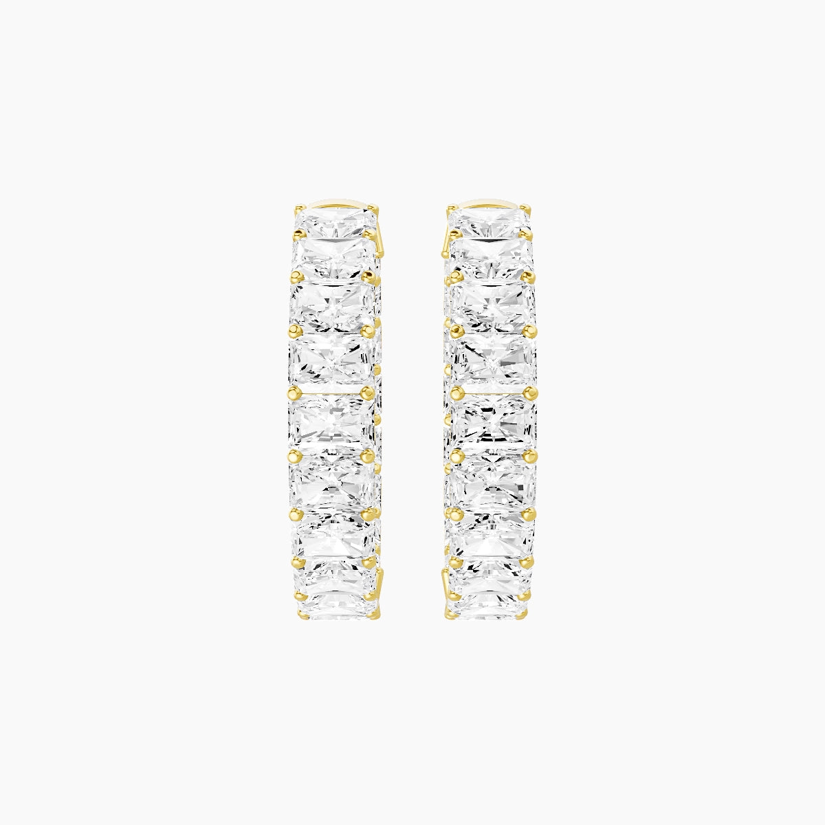 18k Yellow Gold 2cm Radiant White Lab Diamond Inside-Out Hoop Earrings | 10.8 ct total
