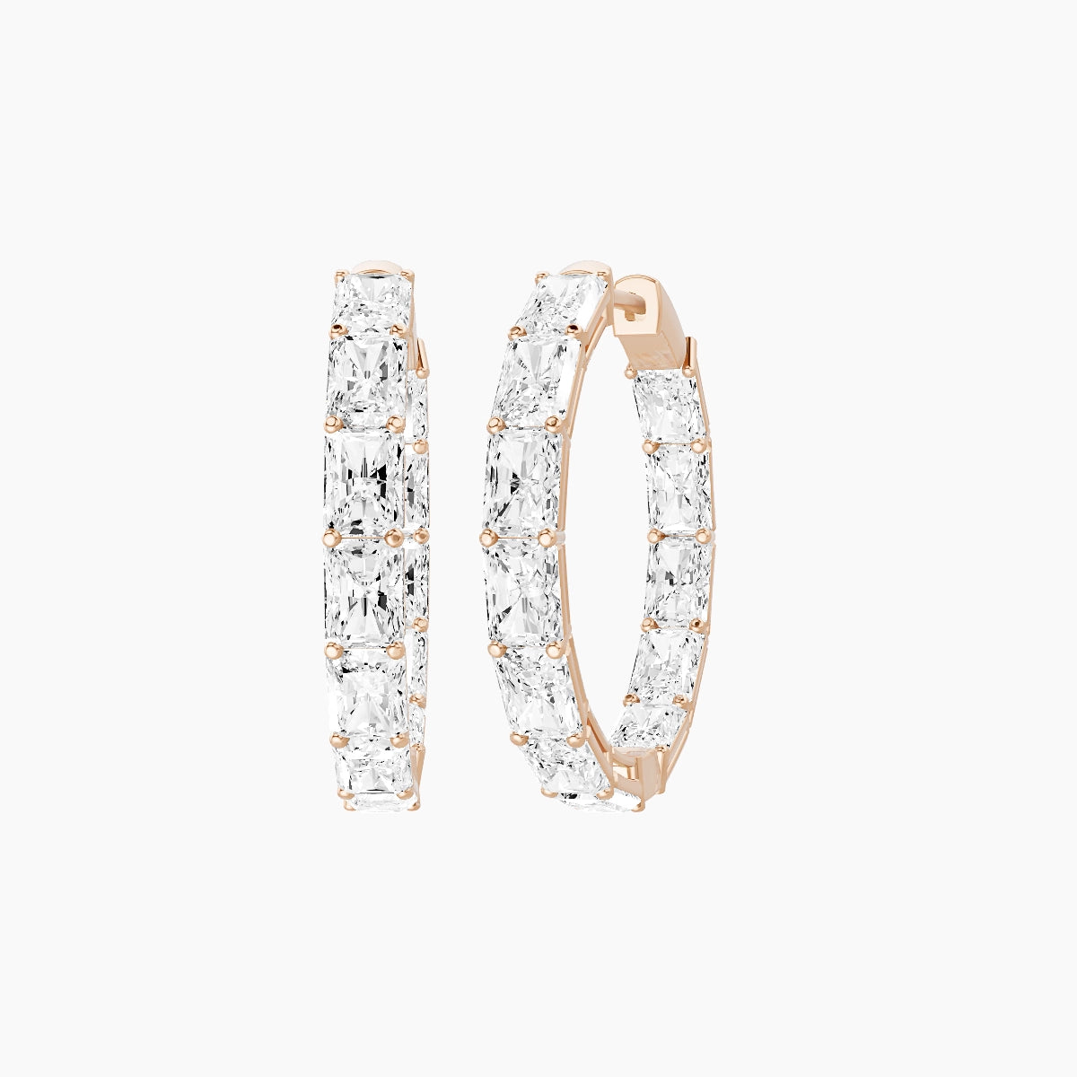 18k Rose Gold 2cm Radiant White Lab Diamond Inside-Out Hoop Earrings | 7.2 ct total