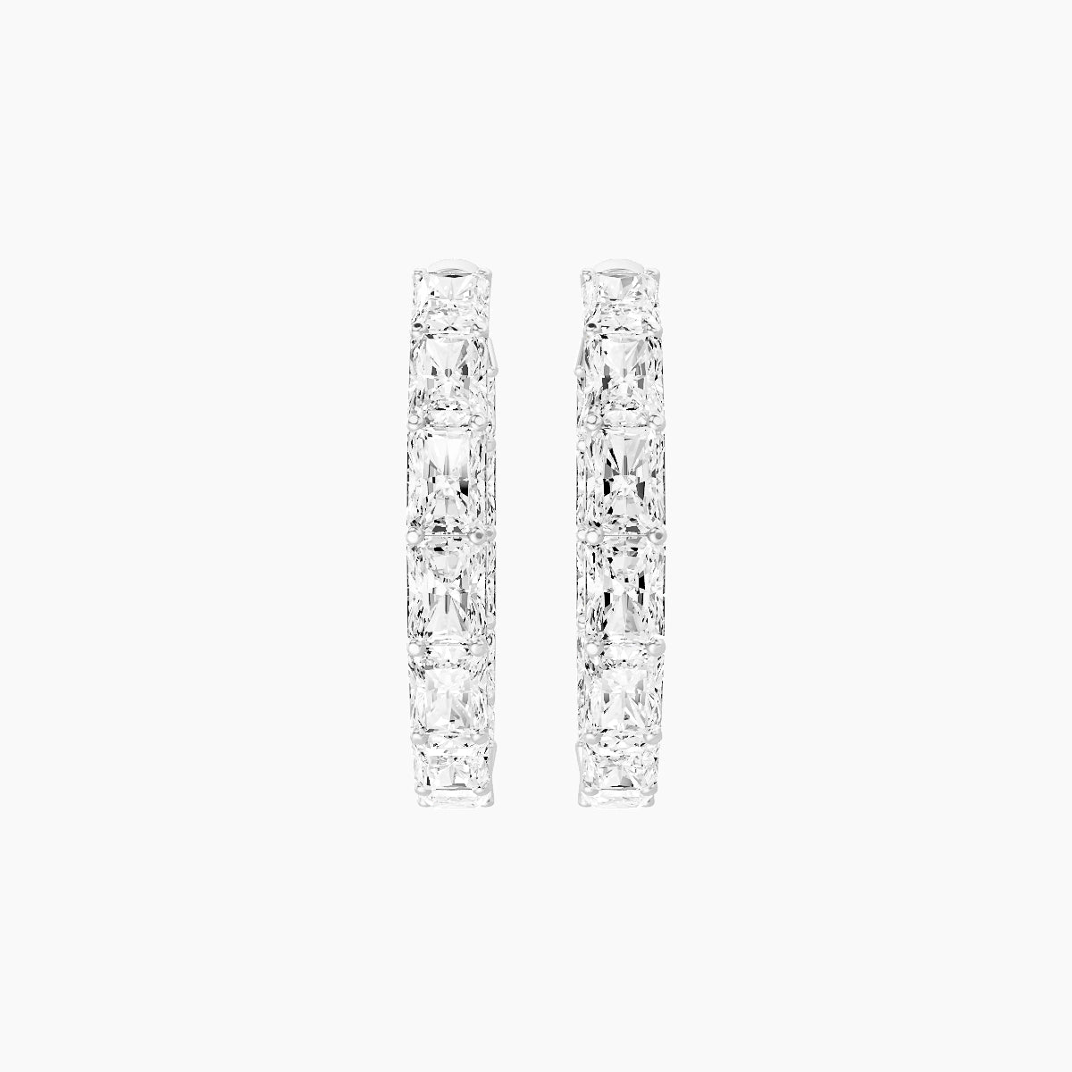 18k White Gold 2cm Radiant White Lab Diamond Inside-Out Hoop Earrings | 7.2 ct total