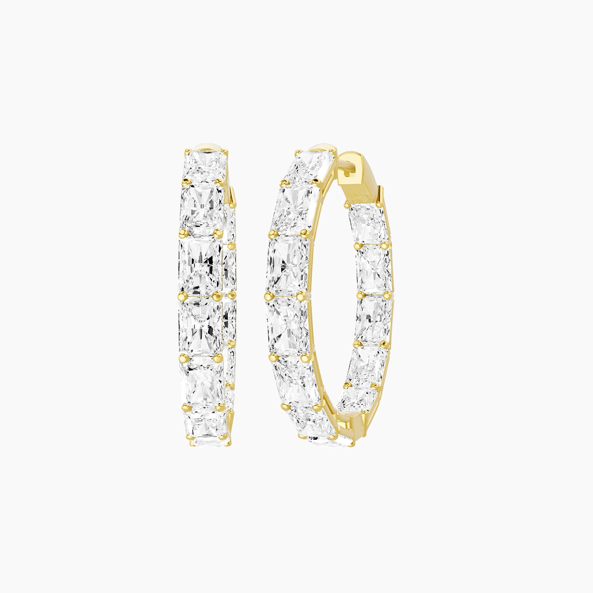 18k Yellow Gold 2cm Radiant White Lab Diamond Inside-Out Hoop Earrings | 7.2 ct total