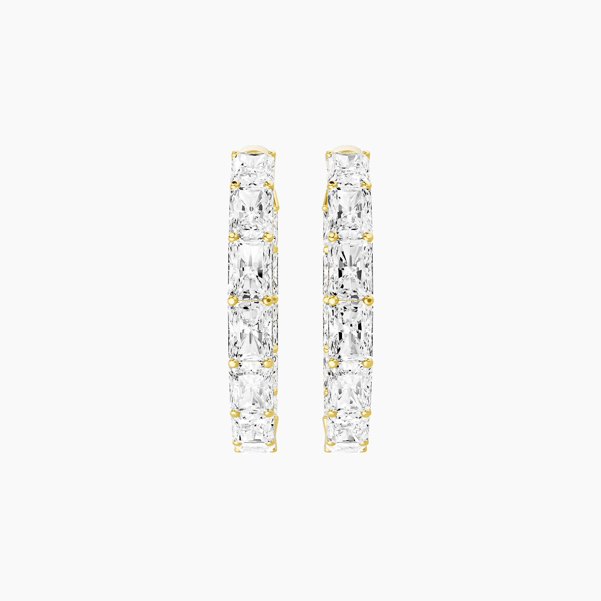 18k Yellow Gold 2cm Radiant White Lab Diamond Inside-Out Hoop Earrings | 7.2 ct total