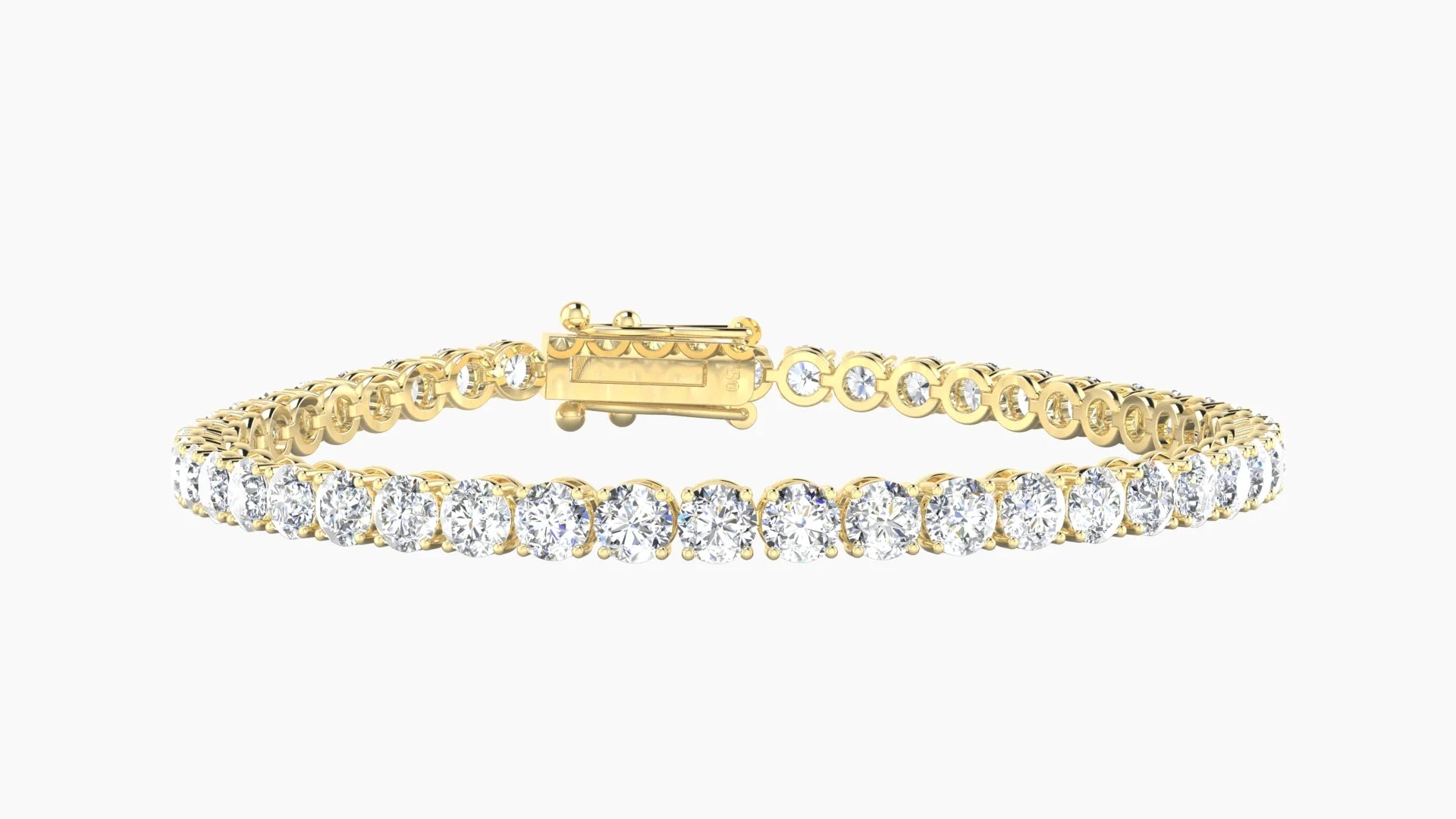 Italian Prong Setting | 18k Yellow Gold 3.4 mm White Lab Diamond Round Tennis Bracelet