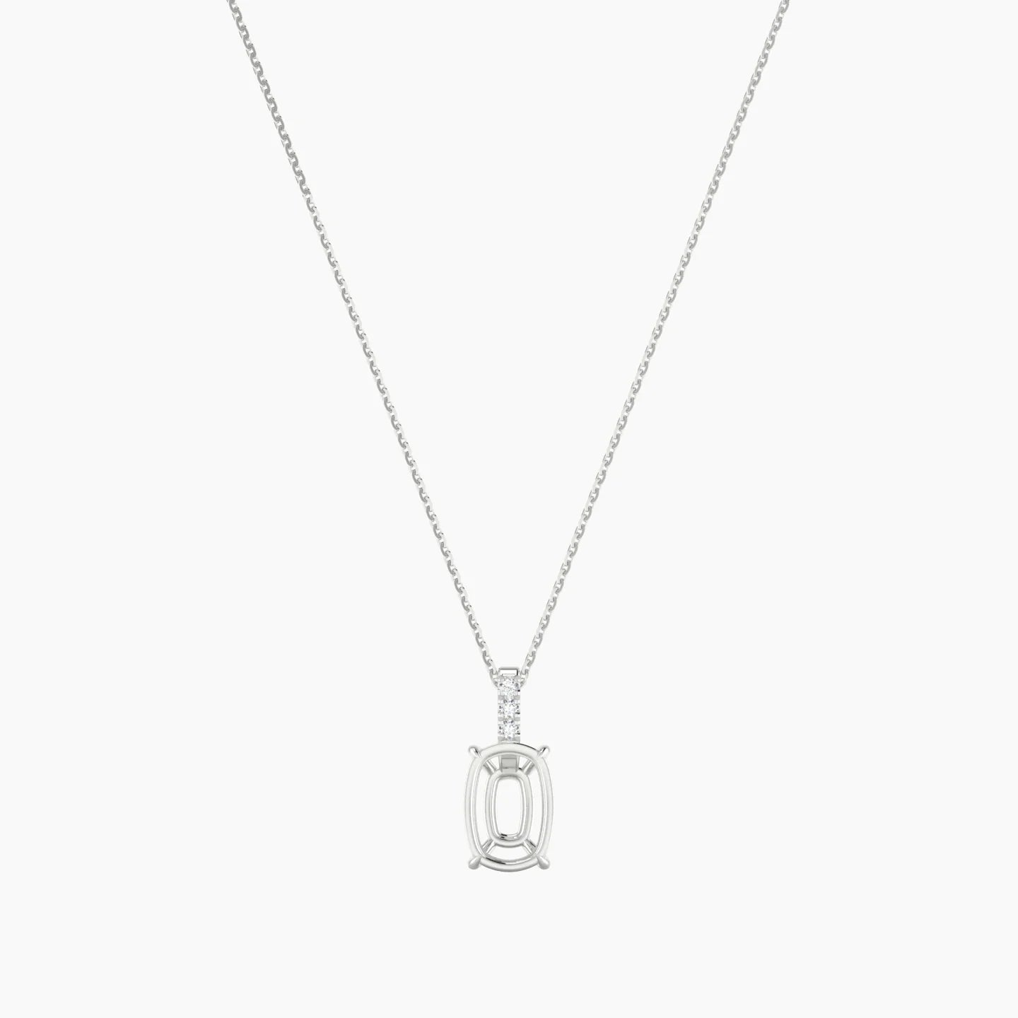 Paved Hanging Solitaire | 18k White Gold 3-4.99 ct Cushion Cut Pendant Setting
