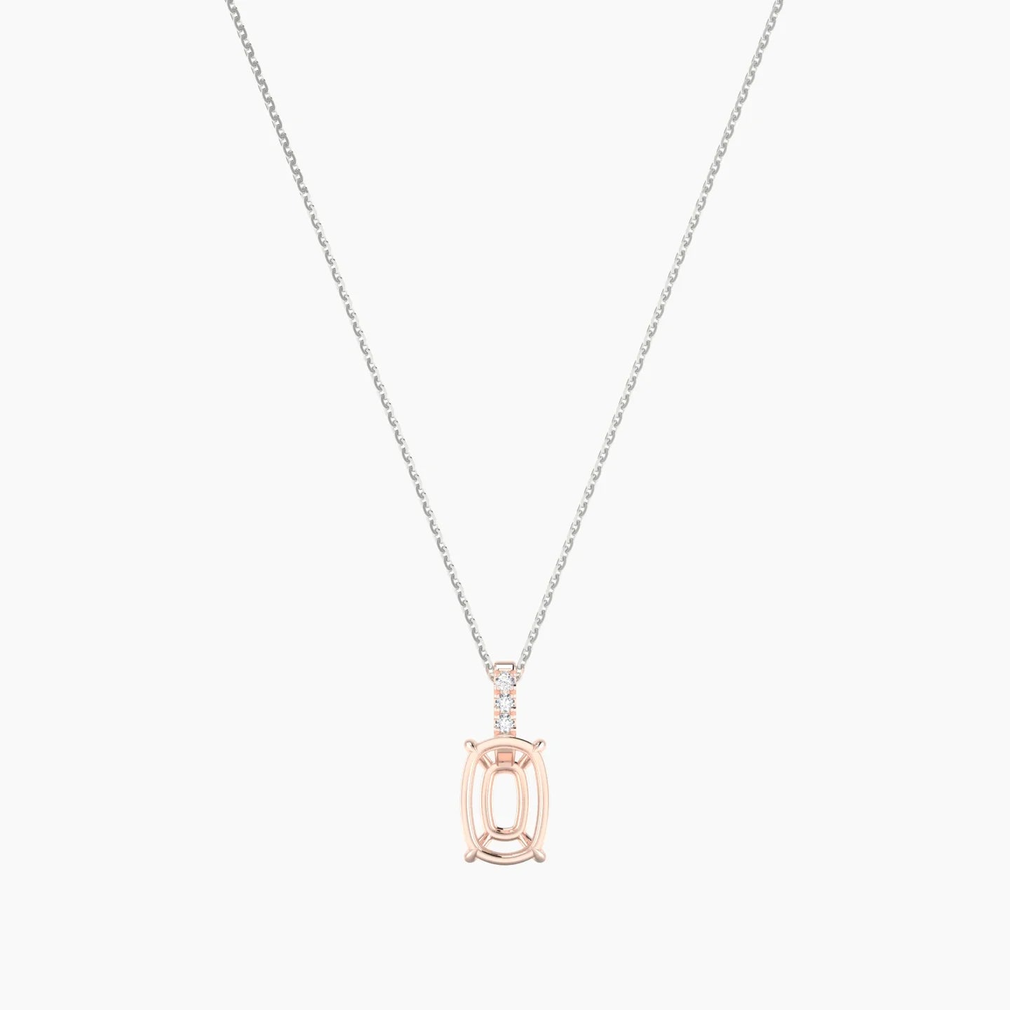 Paved Hanging Solitaire | 18k White & Rose Gold 3-4.99 ct Cushion Cut Pendant Setting