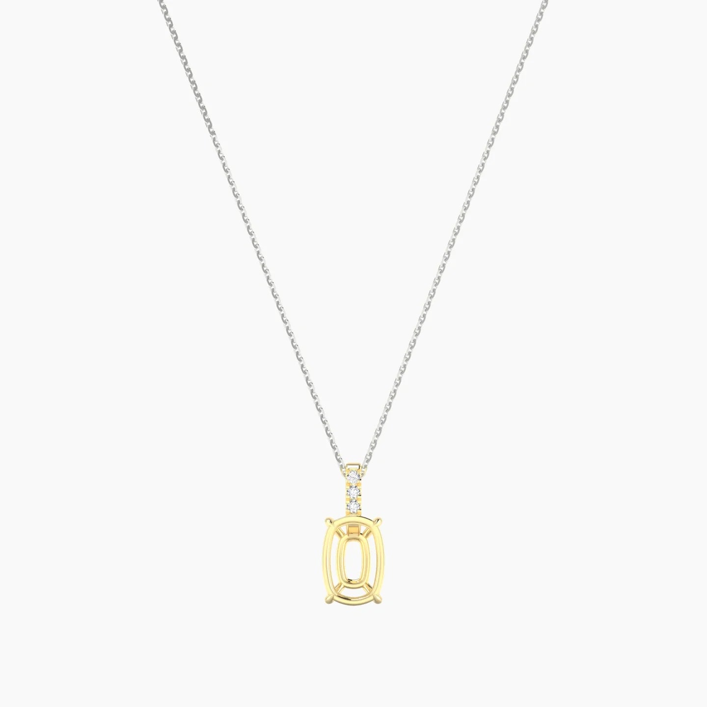 Paved Hanging Solitaire | 18k White & Yellow Gold 3-4.99 ct Cushion Cut Pendant Setting