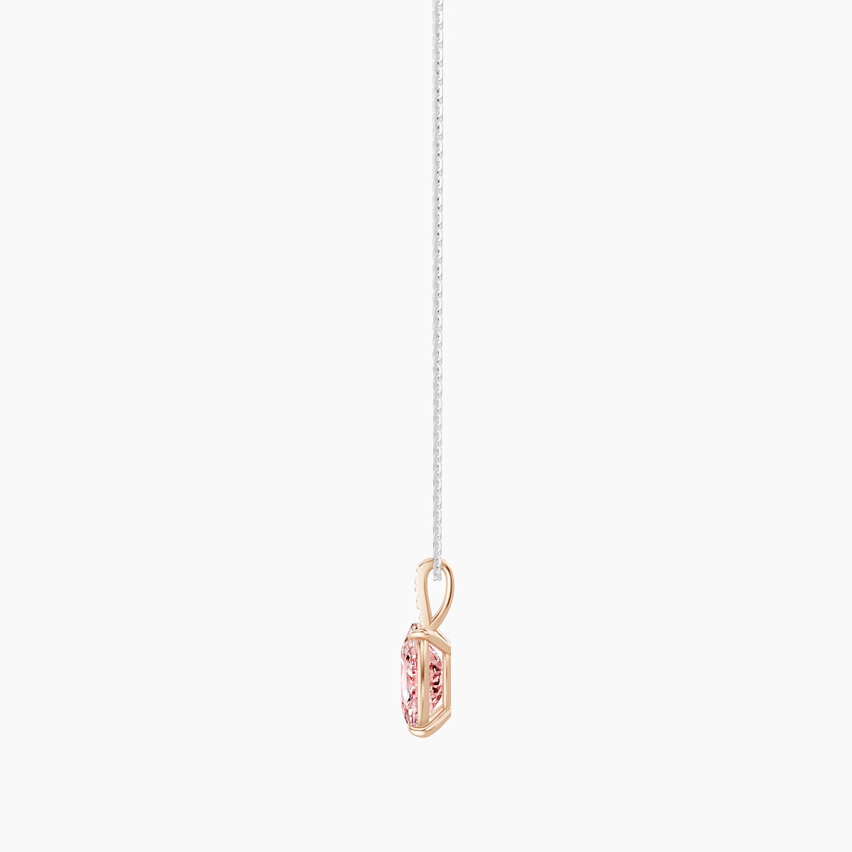 Paved Hanging Solitaire | 18k White & Rose Gold 3 ct Pink Lab Diamond Cushion Pendant