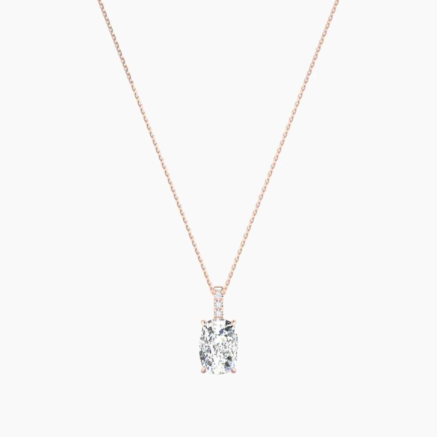 Paved Hanging Solitaire | 18k Rose Gold 3 ct Lab Diamond Cushion Cut Pendant
