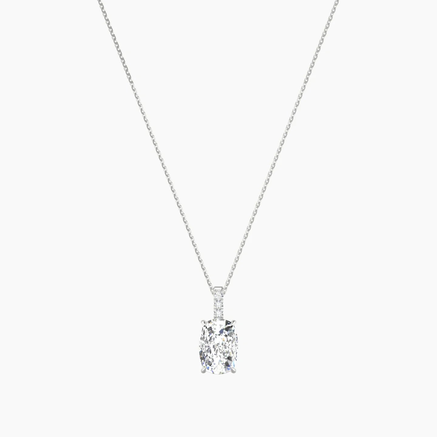 Paved Hanging Solitaire | 18k White Gold 3 ct Lab Diamond Cushion Cut Pendant