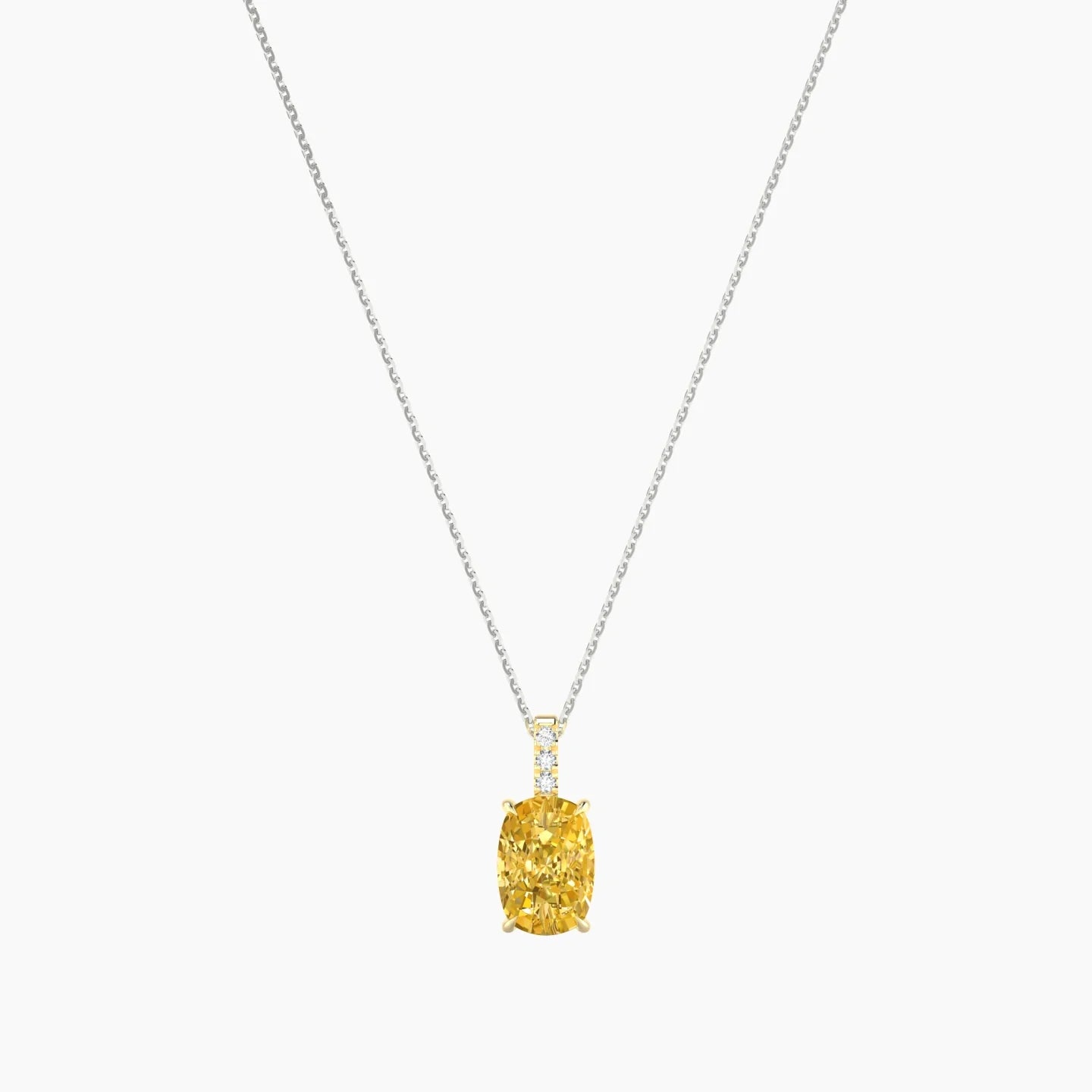 Paved Hanging Solitaire | 18k White & Yellow Gold 3 ct Yellow Lab Diamond Cushion Cut Pendant