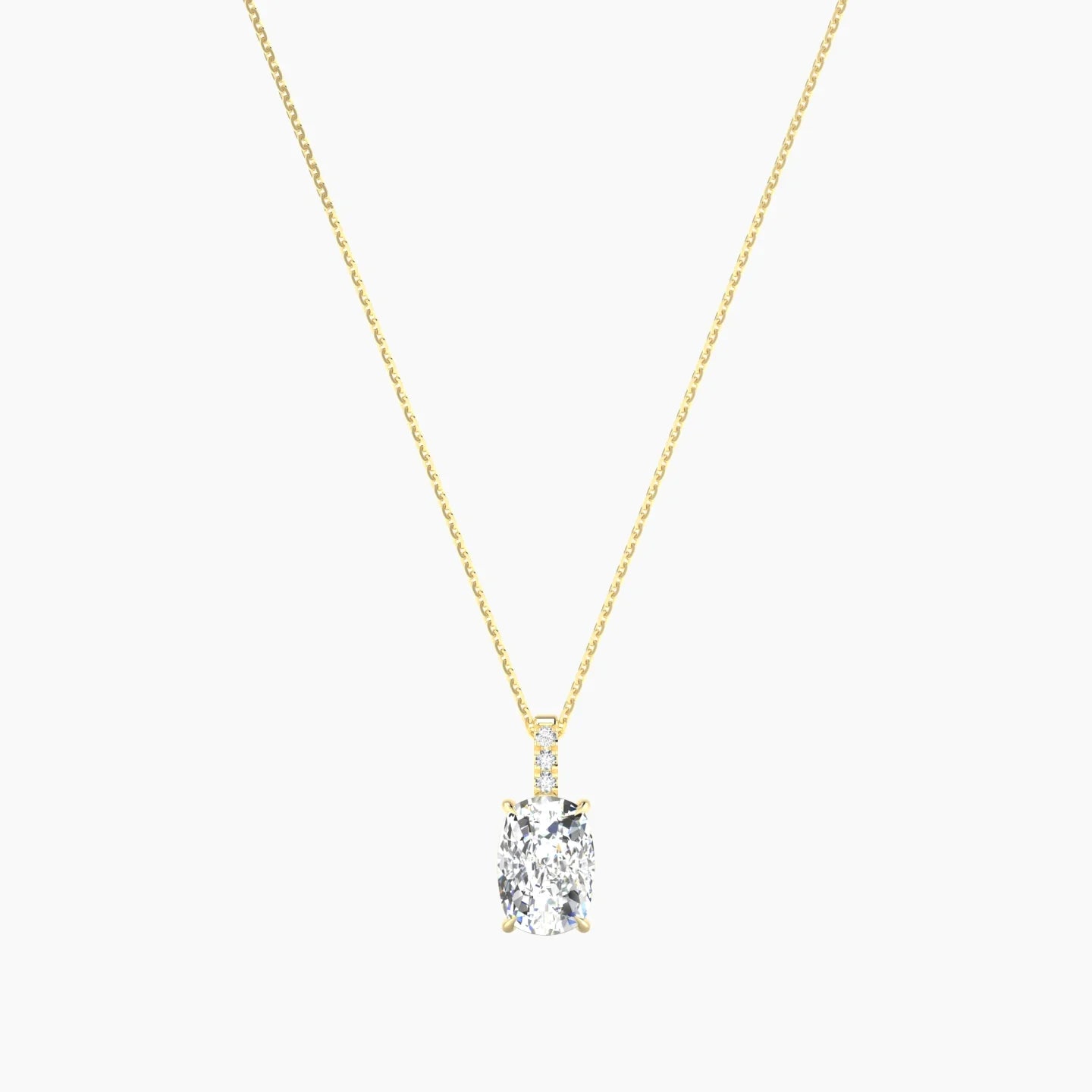 Paved Hanging Solitaire | 18k Yellow Gold 3 ct Lab Diamond Cushion Cut Pendant