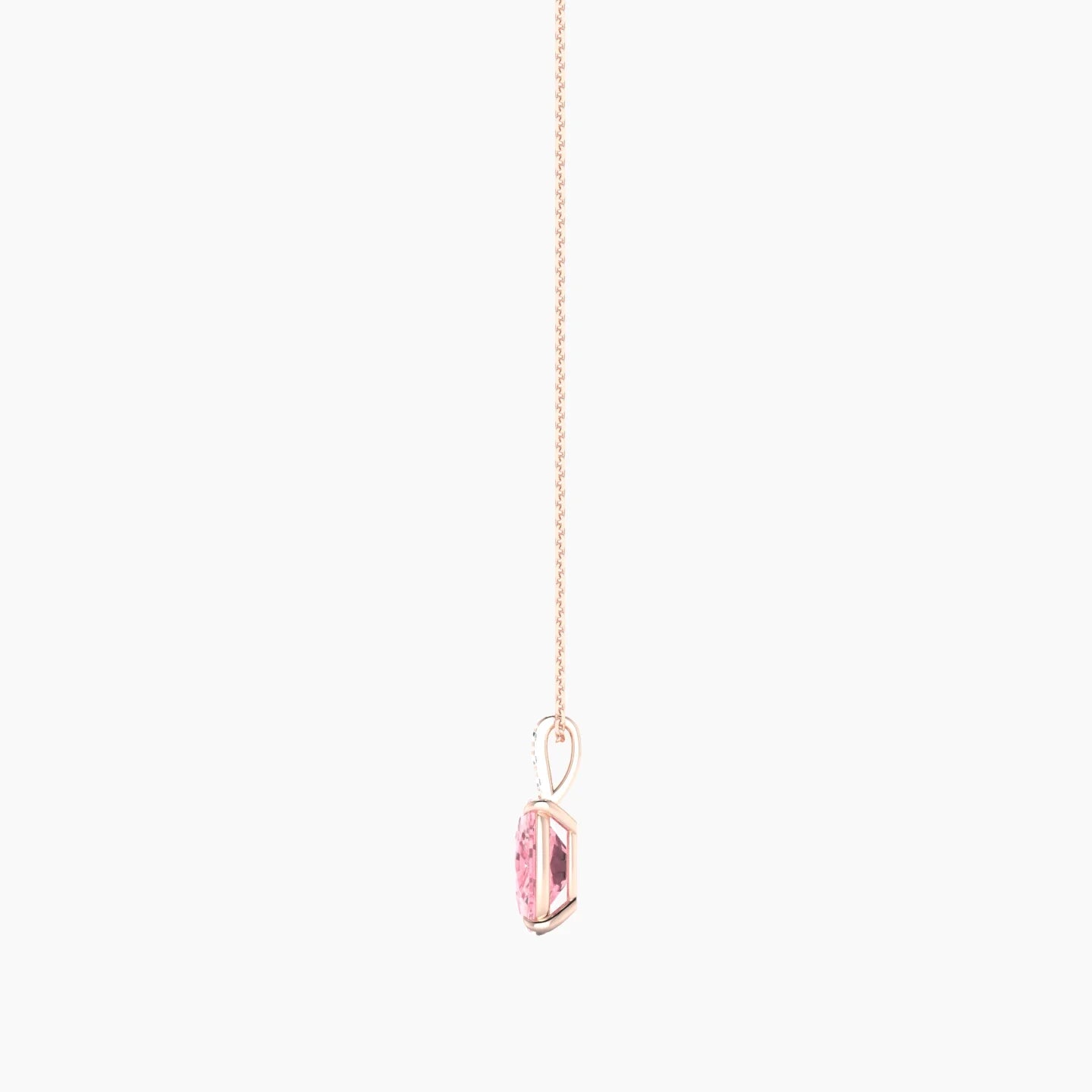Paved Hanging Solitaire | 18k Rose Gold 3 ct Pink Lab Diamond Cushion Cut Pendant