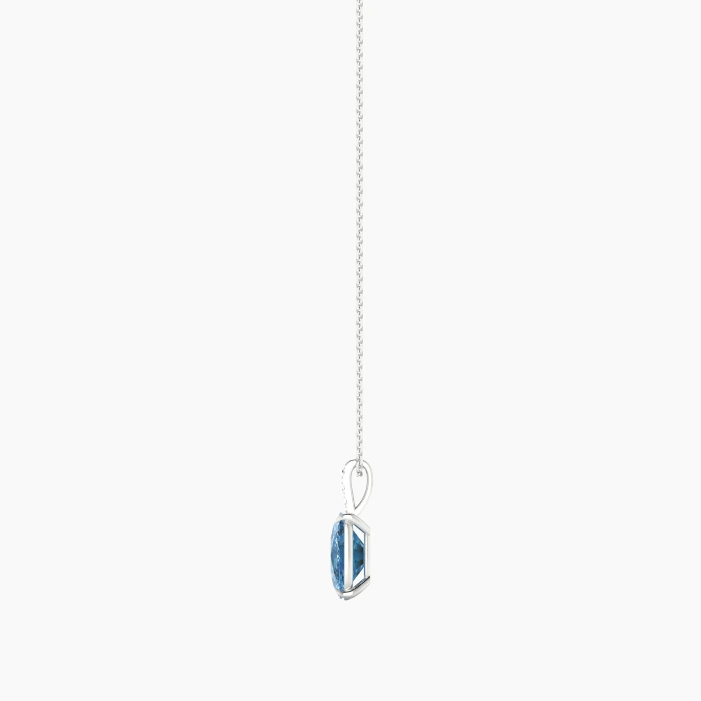 Paved Hanging Solitaire | 18k White Gold 3 ct Blue Lab Diamond Cushion Cut Pendant
