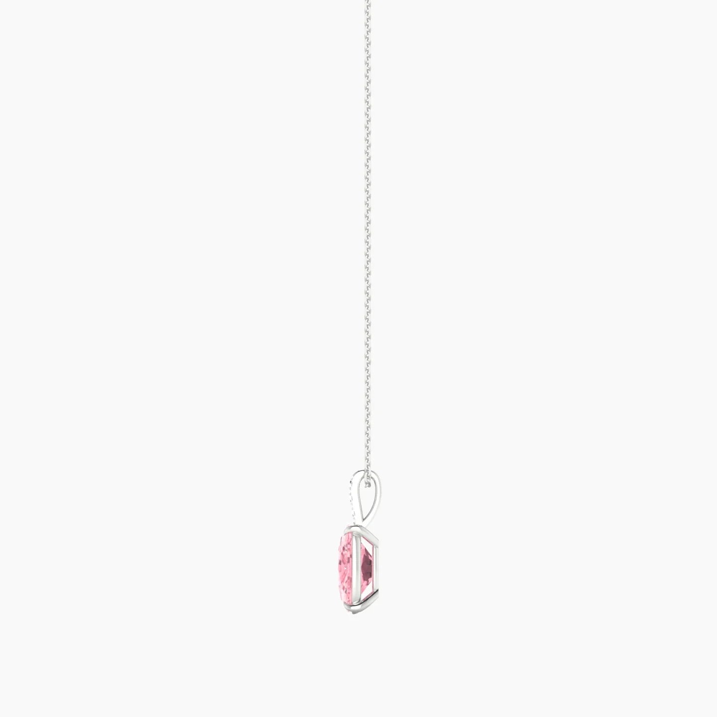 Paved Hanging Solitaire | 18k White Gold 3 ct Pink Lab Diamond Cushion Cut Pendant