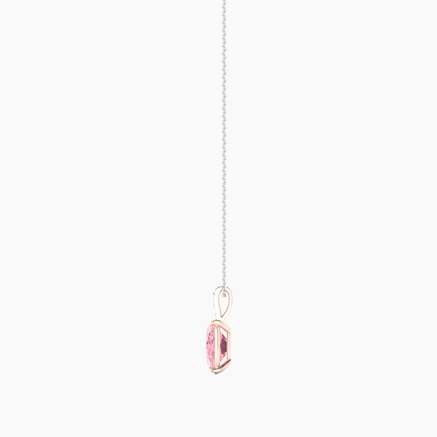 Paved Hanging Solitaire | 18k White & Rose Gold 3 ct Pink Lab Diamond Cushion Cut Pendant