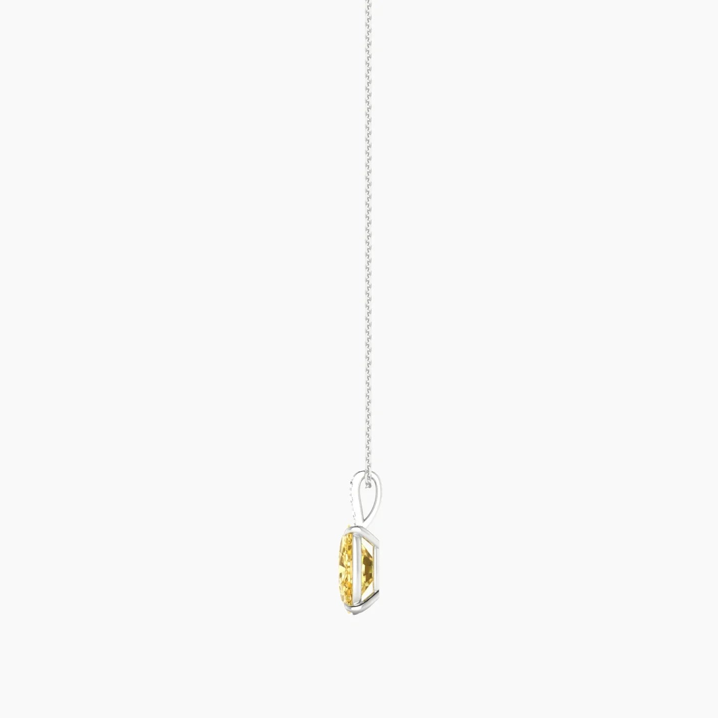 Paved Hanging Solitaire | 18k White Gold 3 ct Yellow Lab Diamond Cushion Cut Pendant