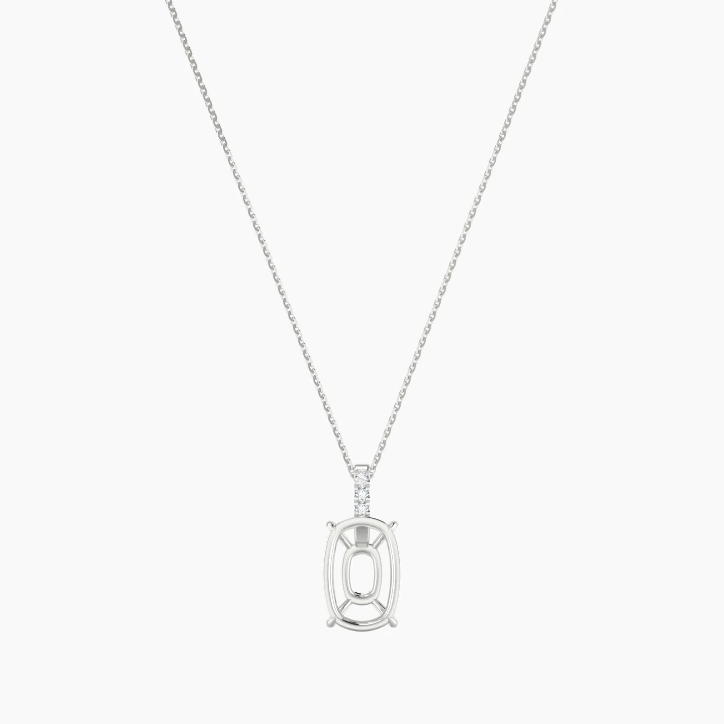 Paved Hanging Solitaire | 18k White Gold 5-7.99 ct Cushion Cut Pendant Setting
