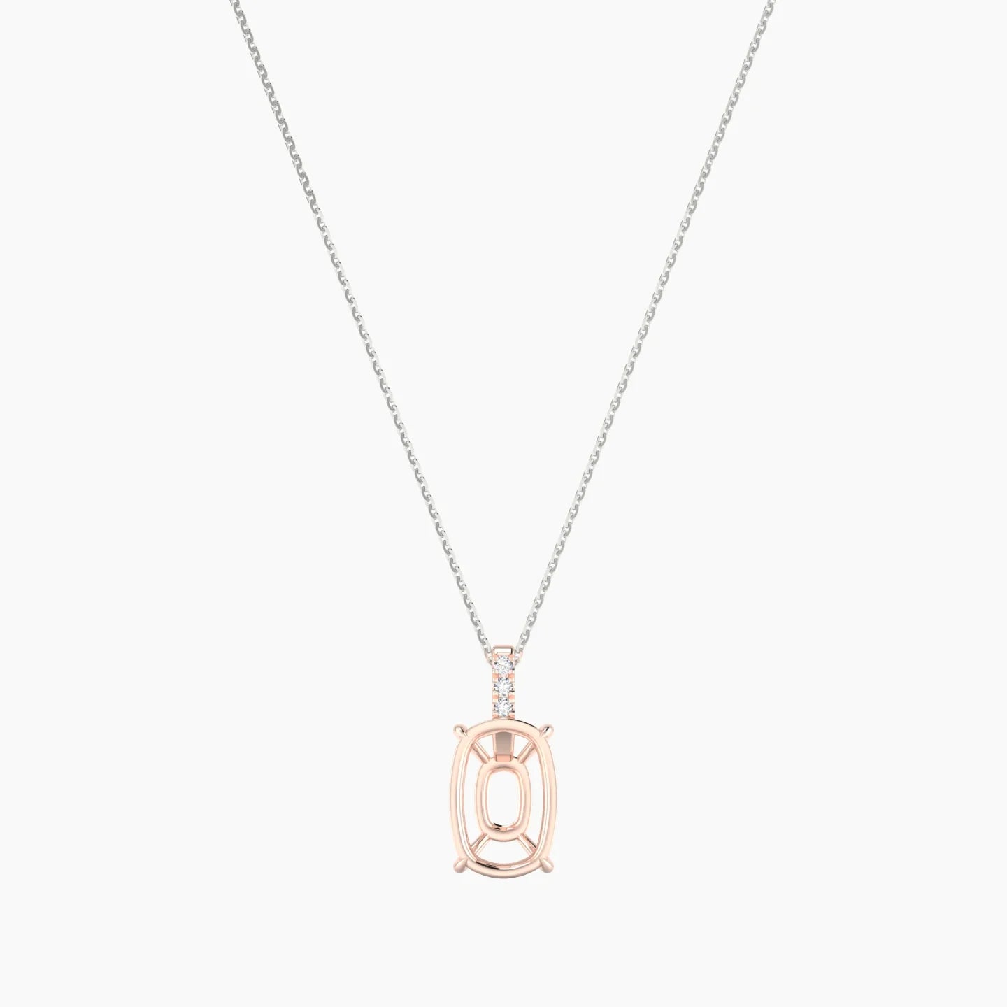 Paved Hanging Solitaire | 18k White & Rose Gold 5-7.99 ct Cushion Cut Pendant Setting