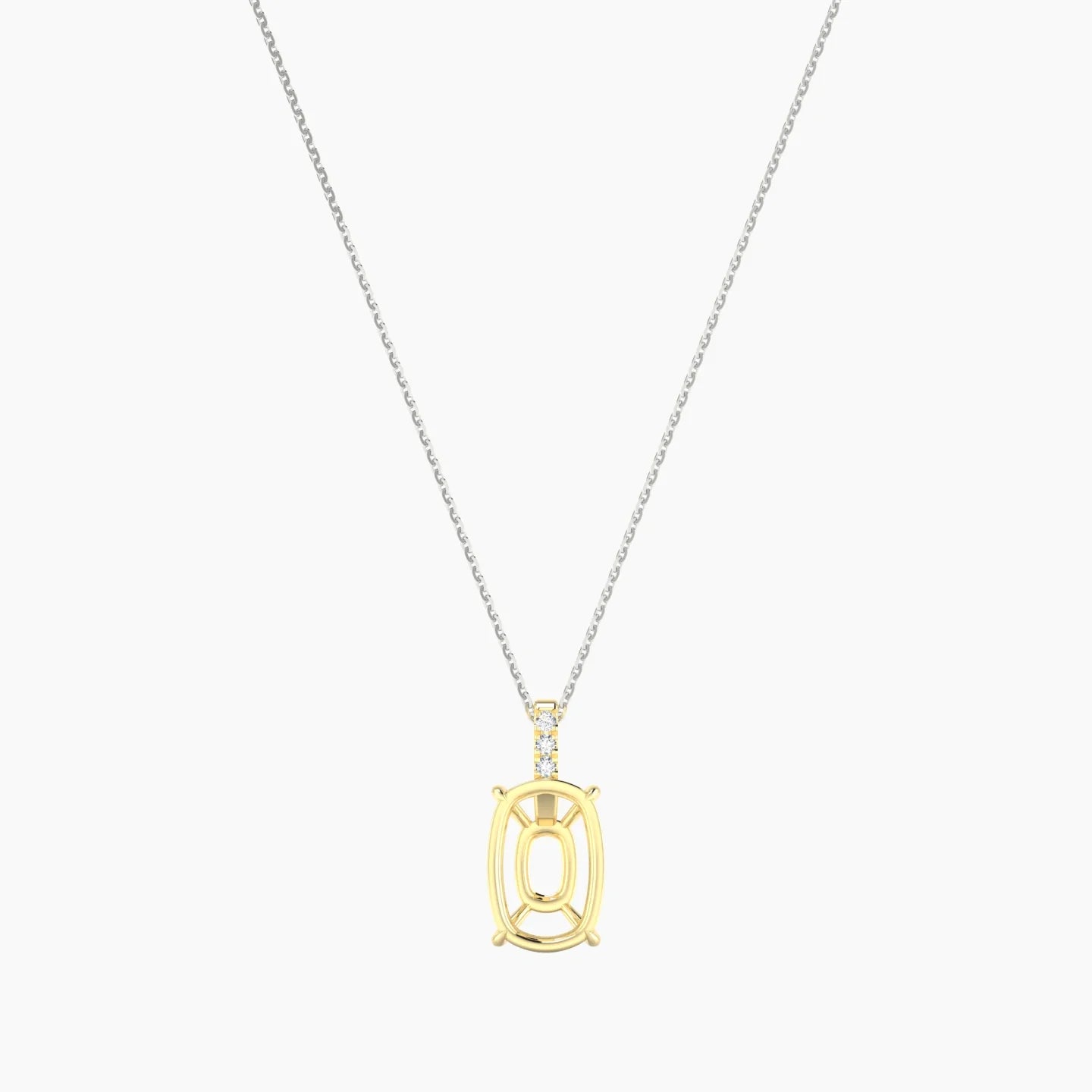 Paved Hanging Solitaire | 18k White & Yellow Gold 5-7.99 ct Cushion Cut Pendant Setting