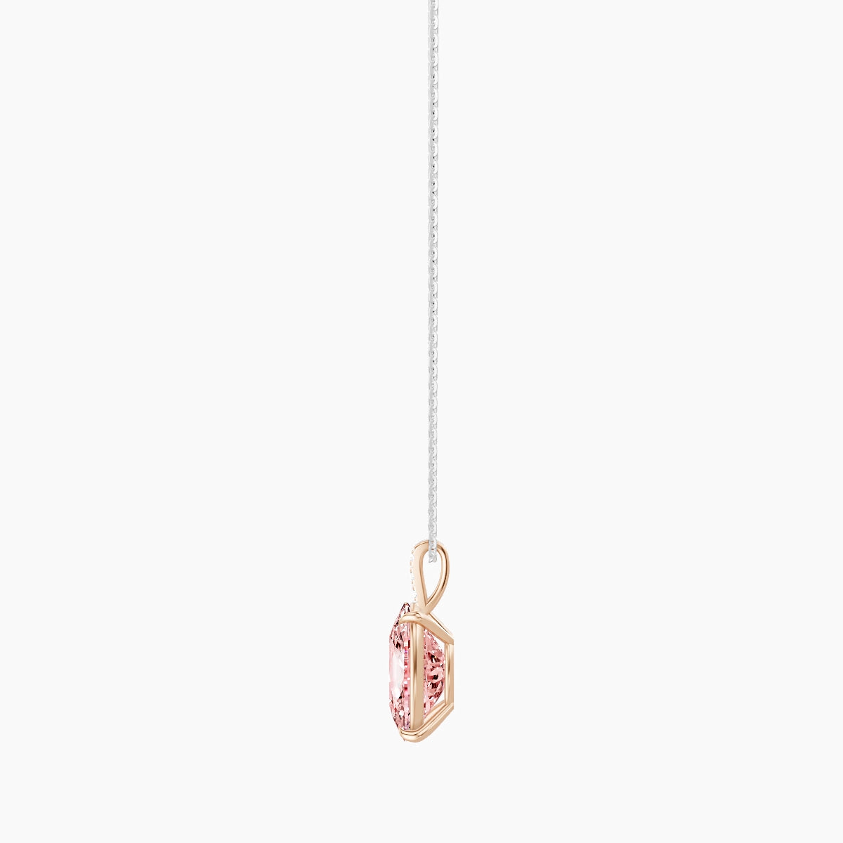 Paved Hanging Solitaire | 18k White & Rose Gold 5 ct Pink Lab Diamond Cushion Pendant