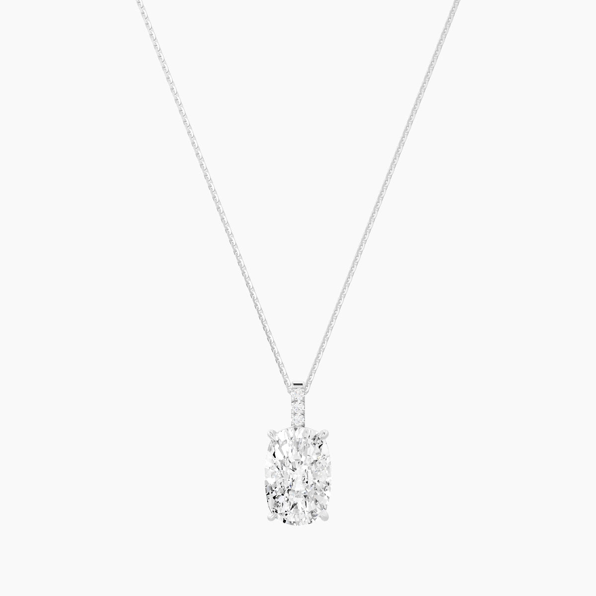 Paved Hanging Solitaire | 18k White Gold 5 ct White Lab Diamond Cushion Pendant