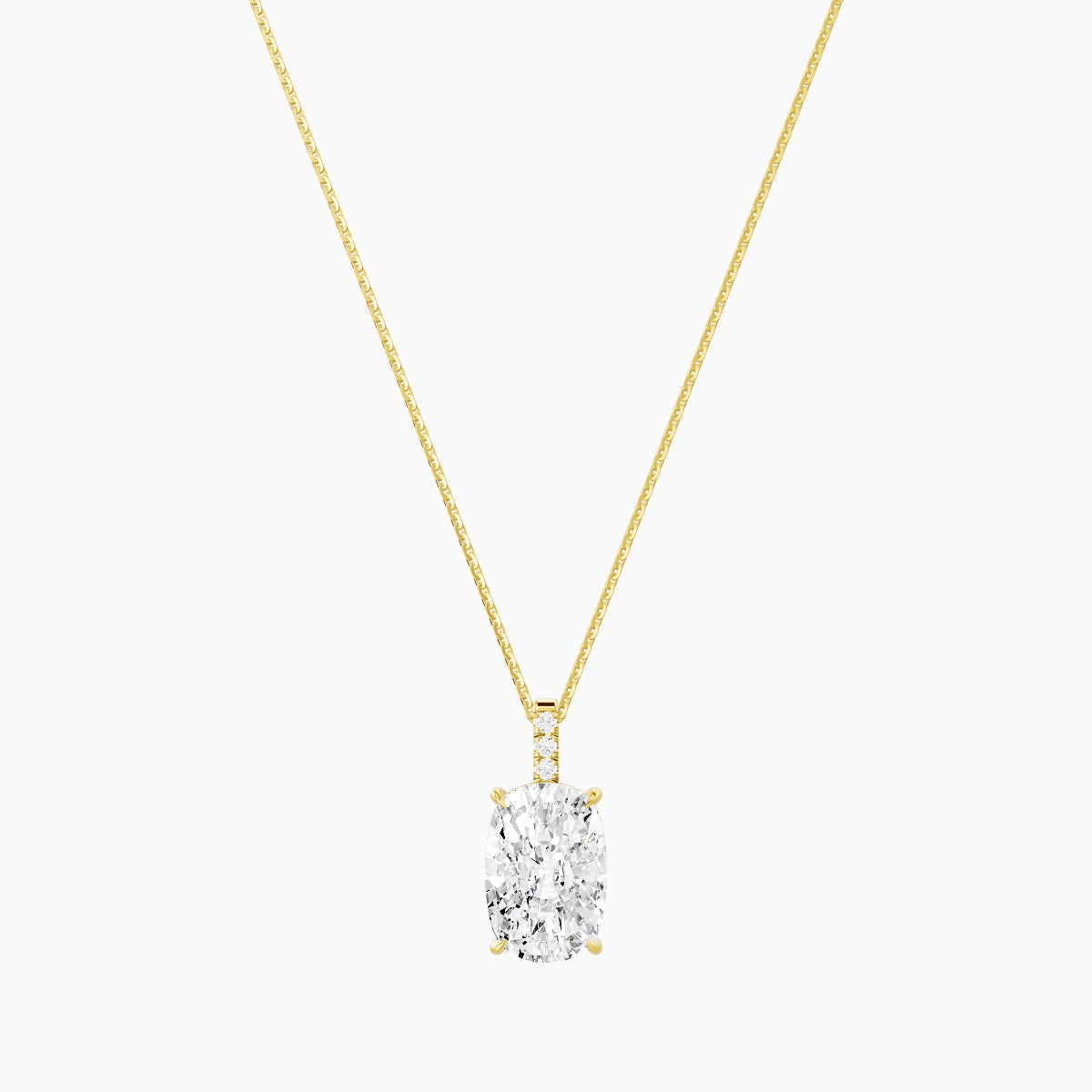 Paved Hanging Solitaire | 18k Yellow Gold 5 ct White Lab Diamond Cushion Pendant