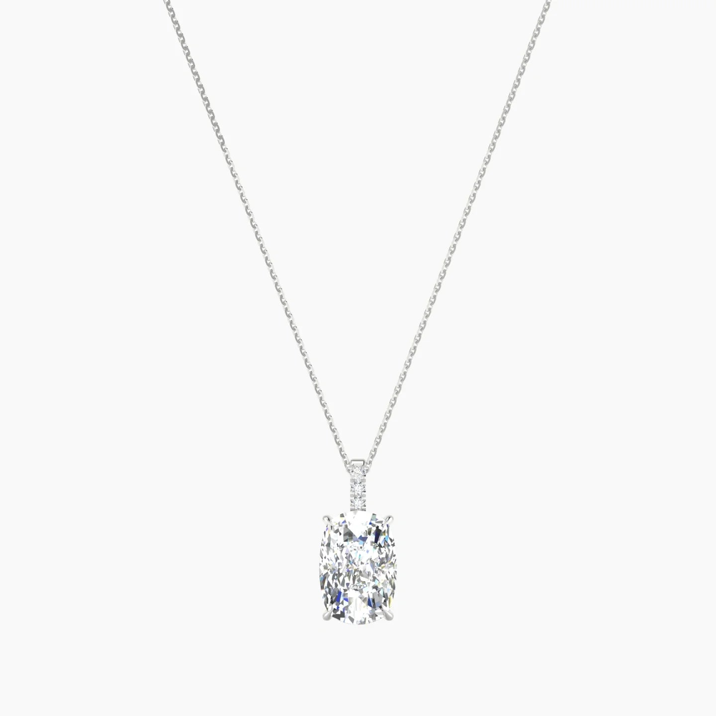 Paved Hanging Solitaire | 18k White Gold 5 ct Lab Diamond Cushion Cut Pendant