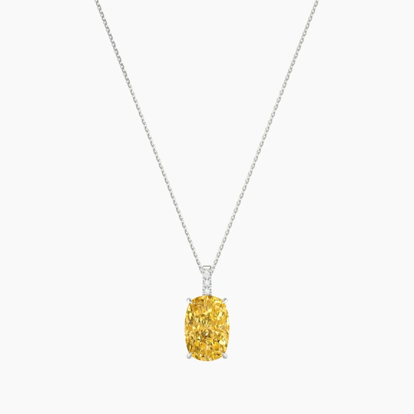 Paved Hanging Solitaire | 18k White Gold 5 ct Yellow Lab Diamond Cushion Cut Pendant
