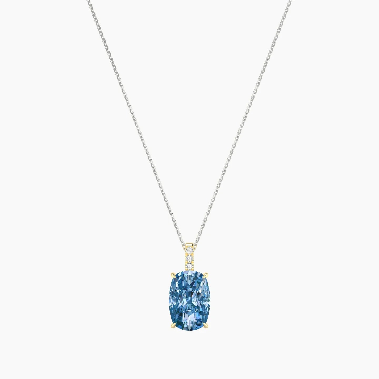 Paved Hanging Solitaire | 18k White & Yellow Gold 5 ct Blue Lab Diamond Cushion Cut Pendant