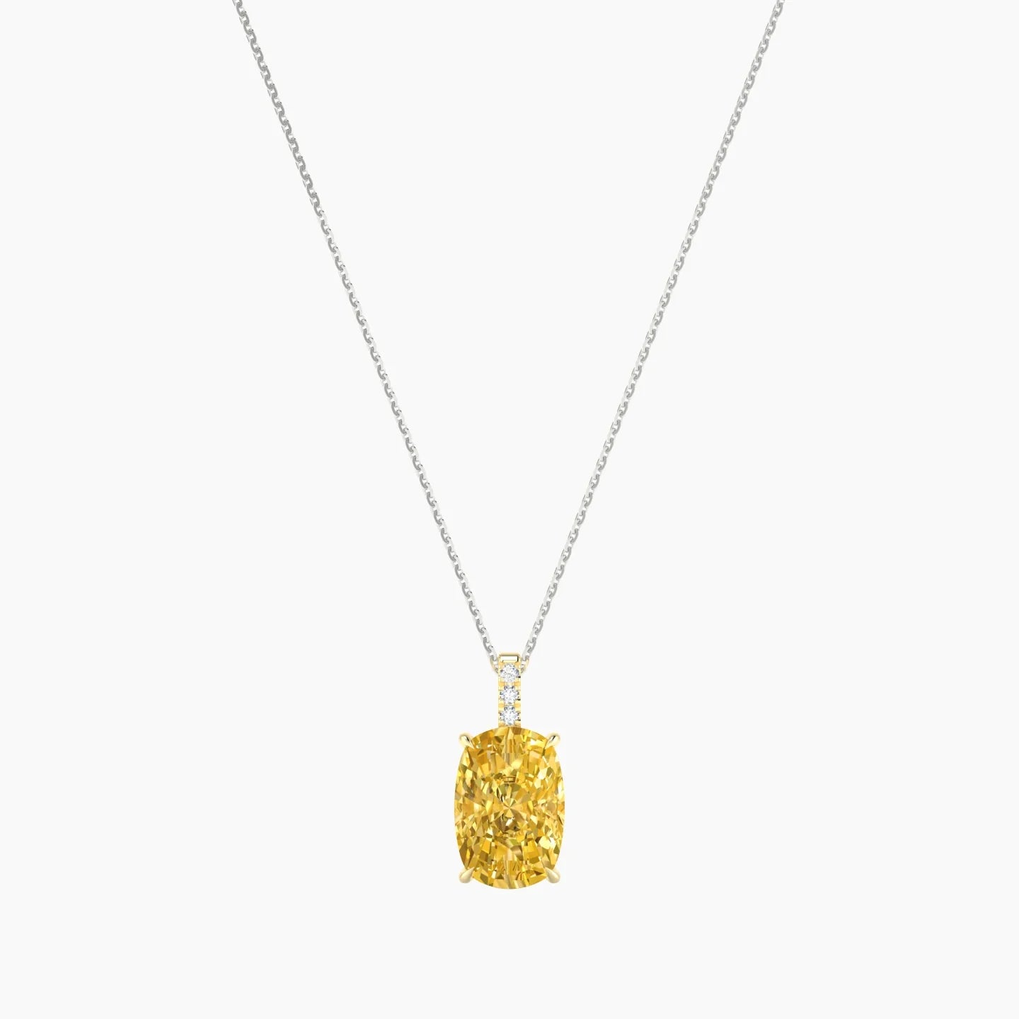 Paved Hanging Solitaire | 18k White & Yellow Gold 5 ct Yellow Lab Diamond Cushion Cut Pendant