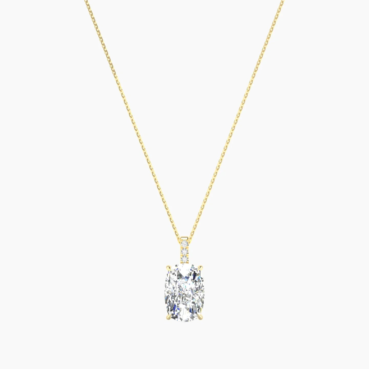 Paved Hanging Solitaire | 18k Yellow Gold 5 ct Lab Diamond Cushion Cut Pendant