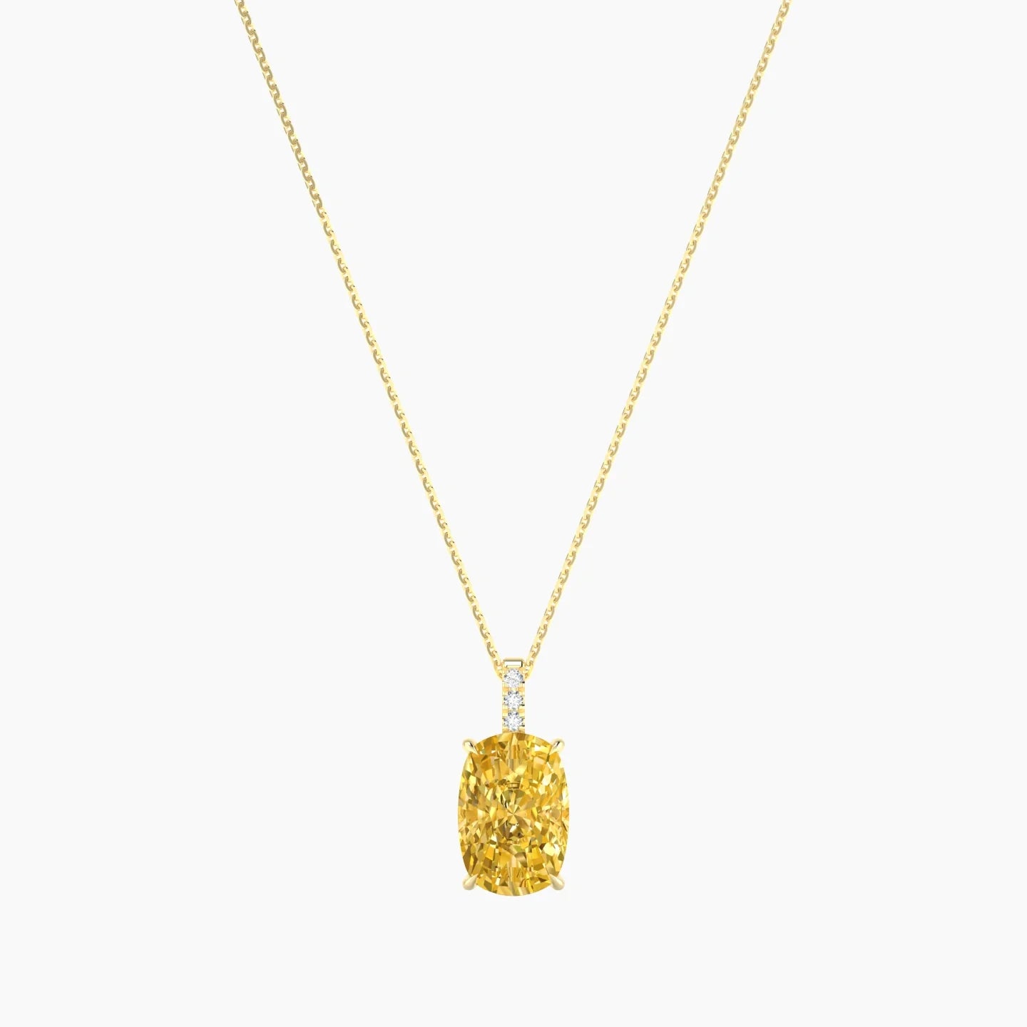 Paved Hanging Solitaire | 18k Yellow Gold 5 ct Yellow Lab Diamond Cushion Cut Pendant