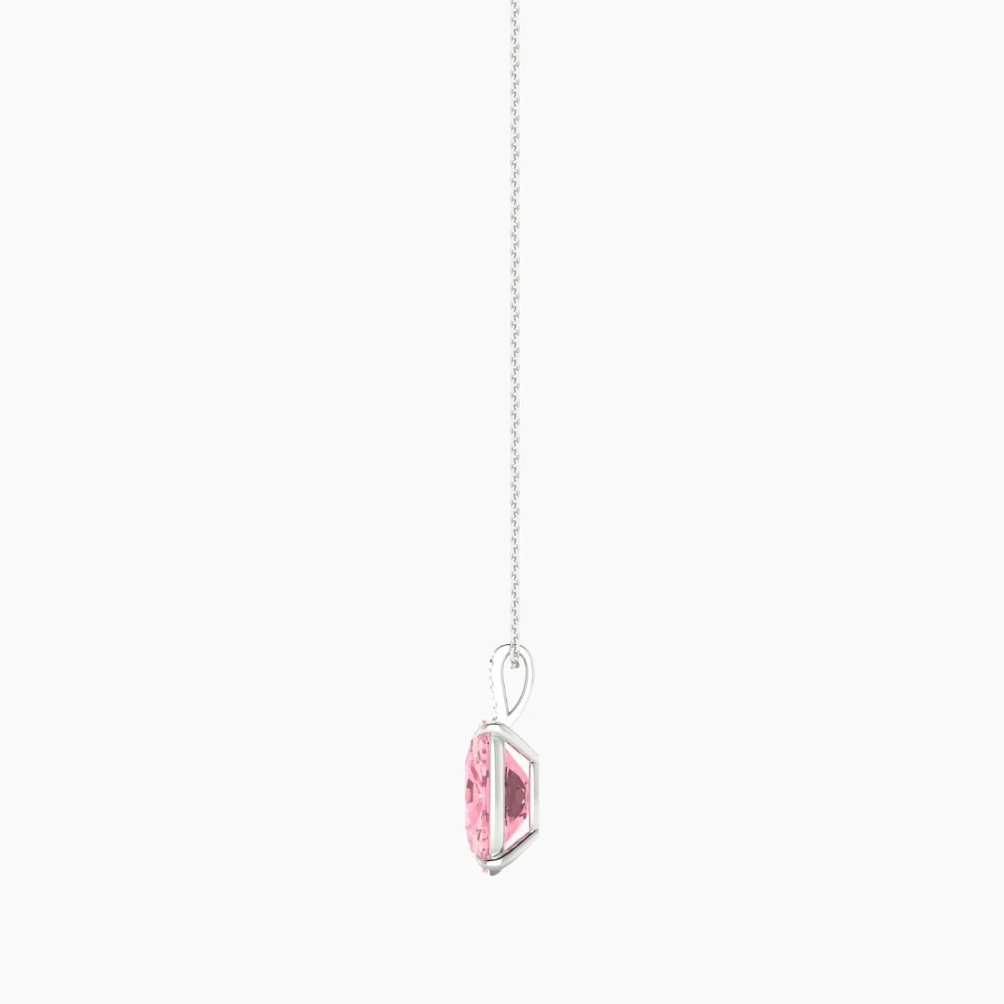 Paved Hanging Solitaire | 18k White Gold 5 ct Pink Lab Diamond Cushion Cut Pendant