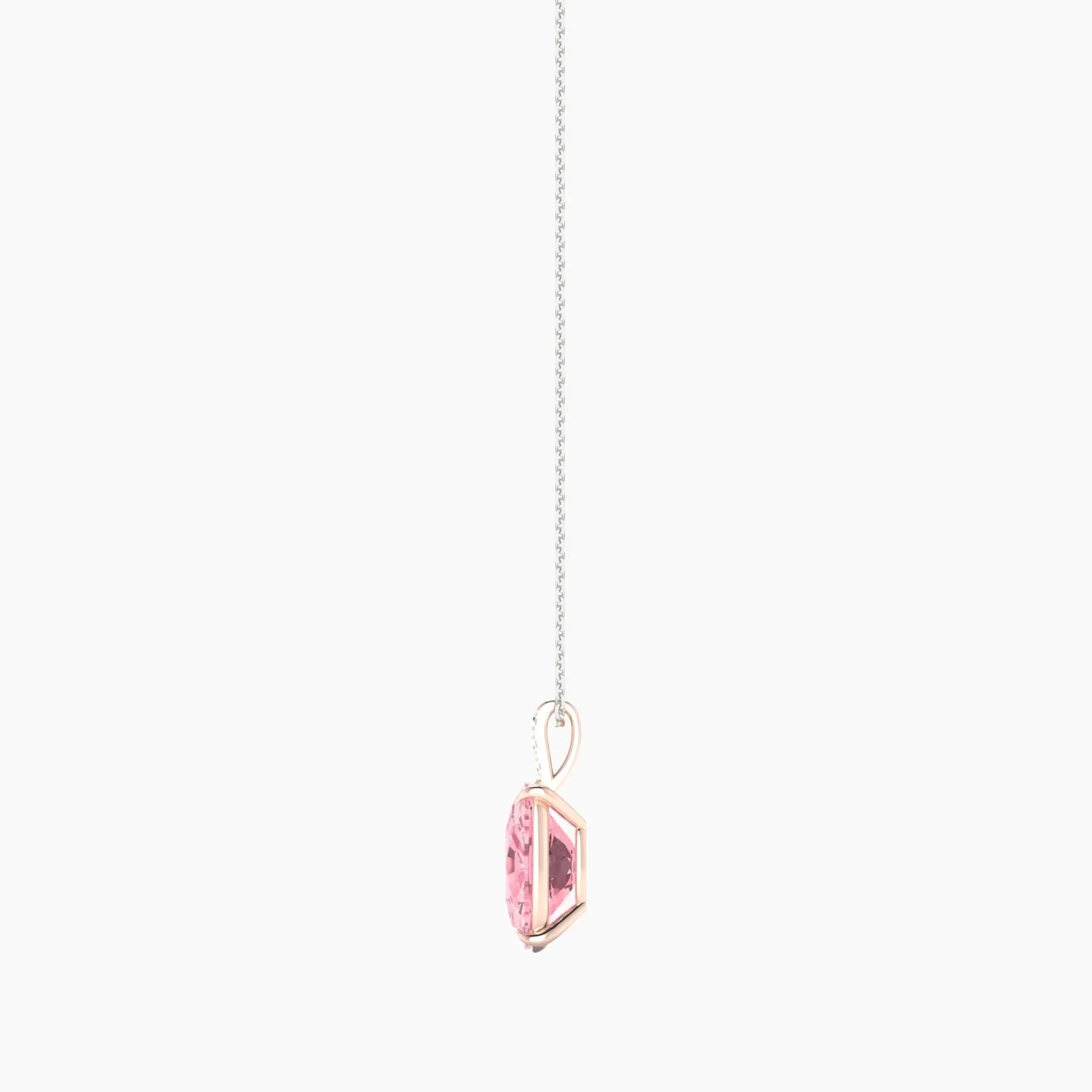 Paved Hanging Solitaire | 18k White & Rose Gold 5 ct Pink Lab Diamond Cushion Cut Pendant