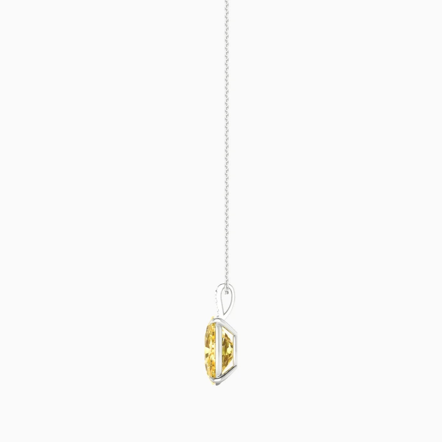 Paved Hanging Solitaire | 18k White Gold 5 ct Yellow Lab Diamond Cushion Cut Pendant
