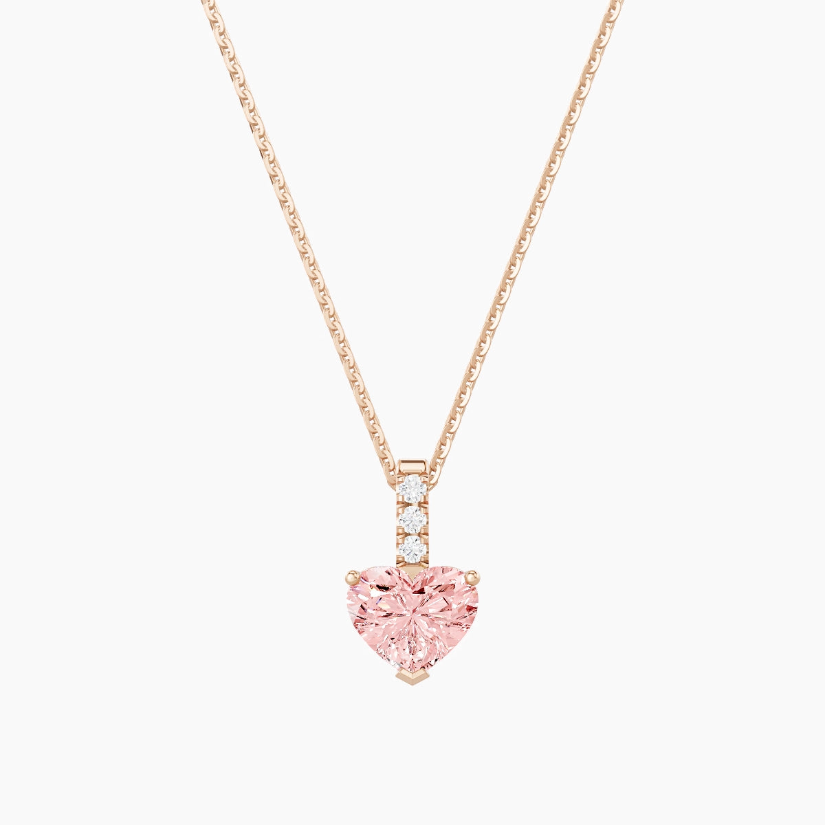 Paved Hanging Solitaire | 18k Rose Gold 1 ct Pink Lab Diamond Heart Pendant