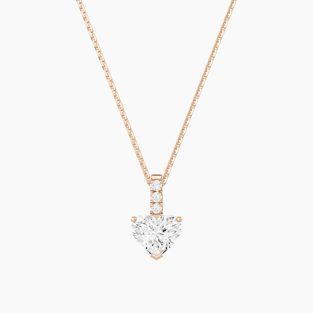 Paved Hanging Solitaire | 18k Rose Gold 1 ct White Lab Diamond Heart Pendant