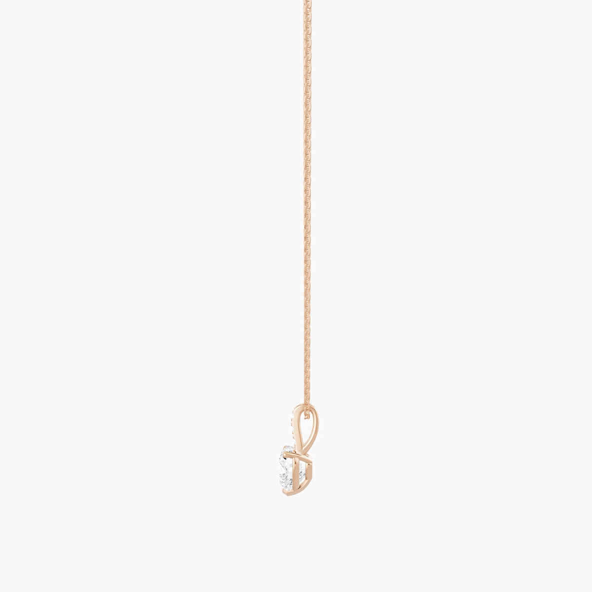 Paved Hanging Solitaire | 18k Rose Gold 1 ct White Lab Diamond Heart Pendant